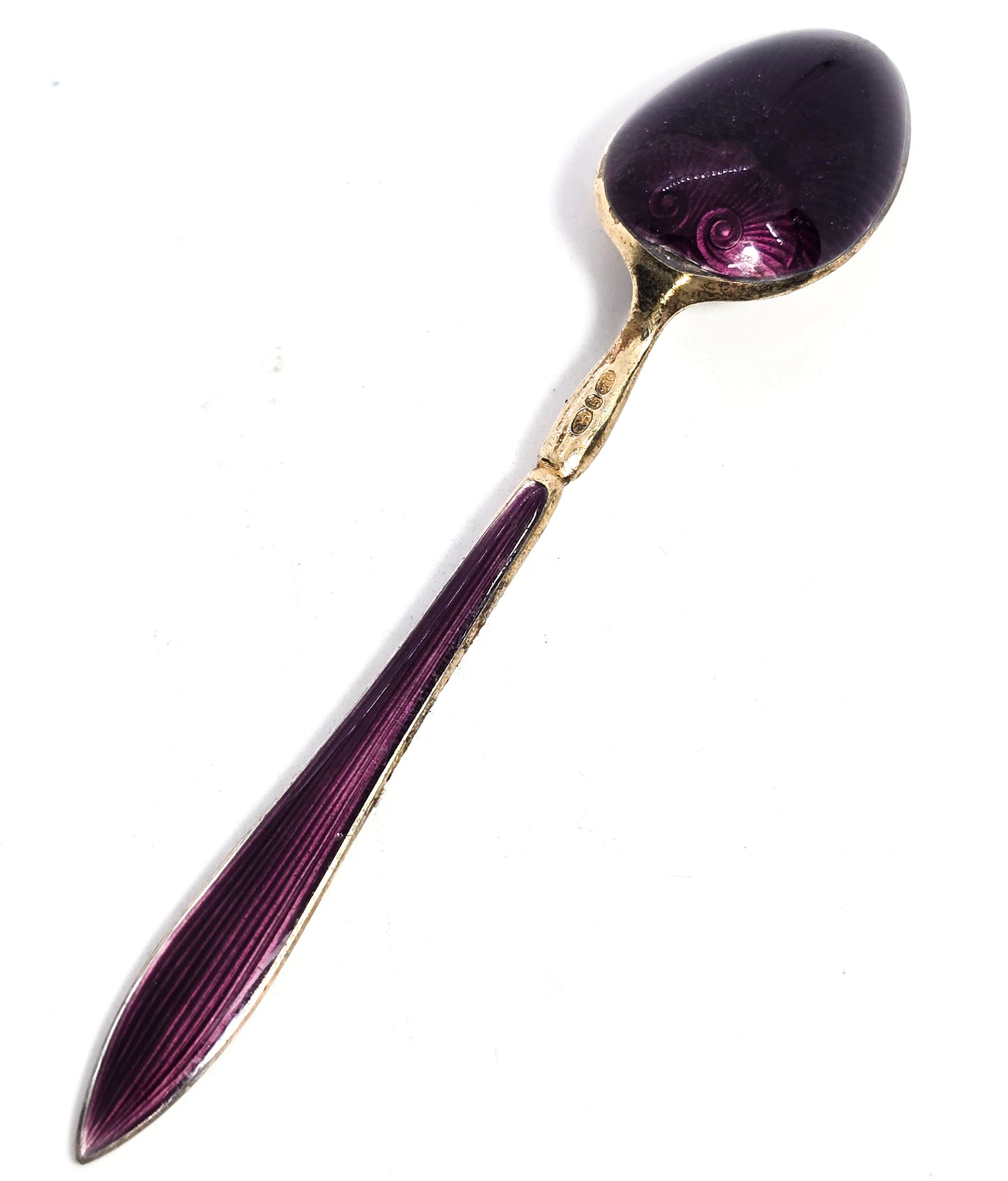 David Andersen Oslo Sterling Silver Norway signed Guilloche Enamel Spoon Purple