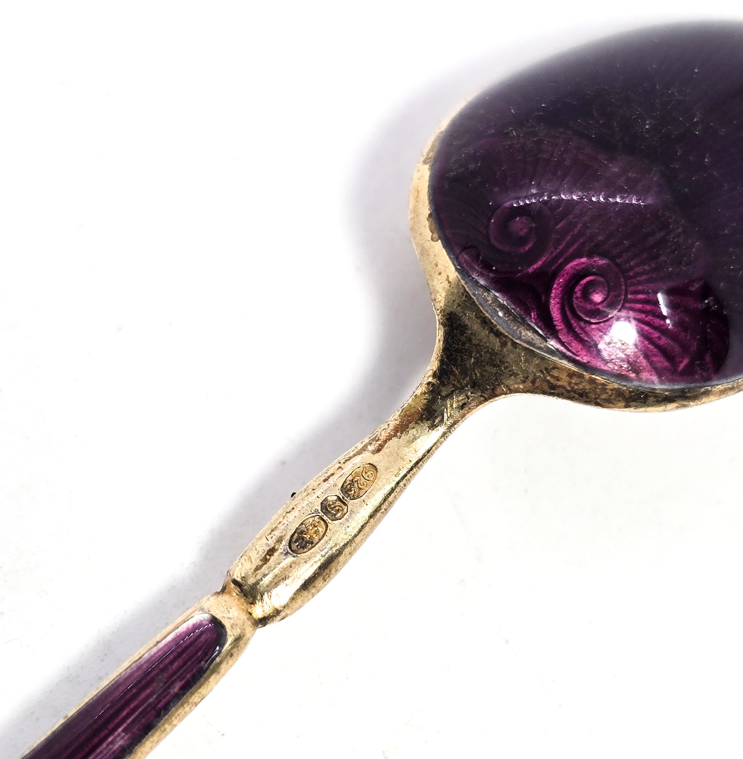 David Andersen Oslo Sterling Silver Norway signed Guilloche Enamel Spoon Purple