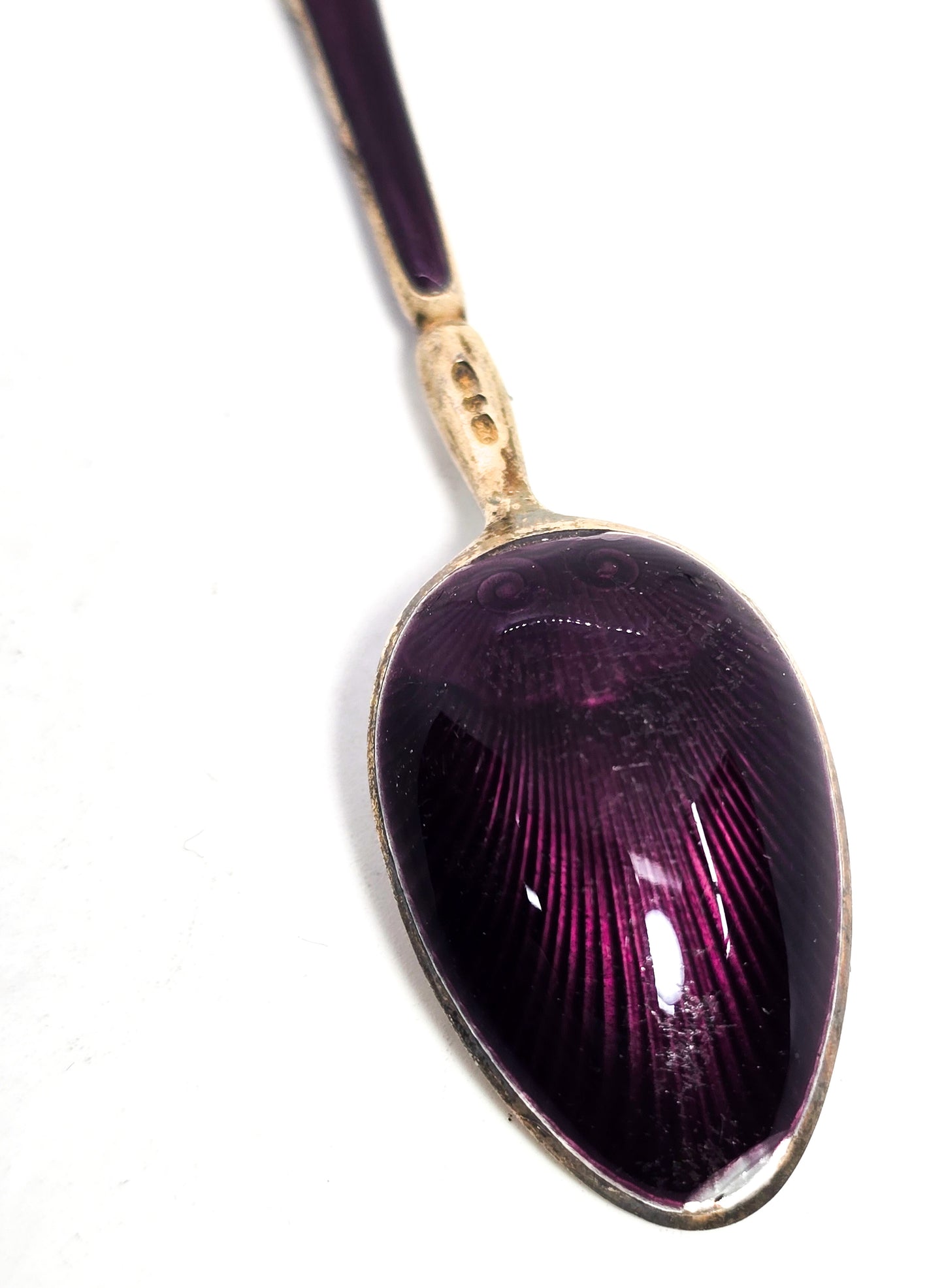 David Andersen Oslo Sterling Silver Norway signed Guilloche Enamel Spoon Purple