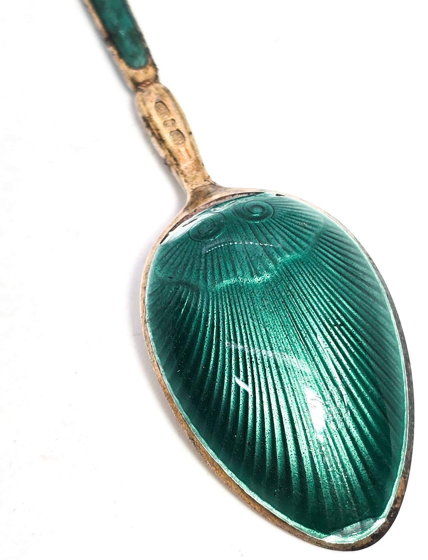 David Andersen Oslo Sterling Silver Norway signed Guilloche Enamel Spoon Green