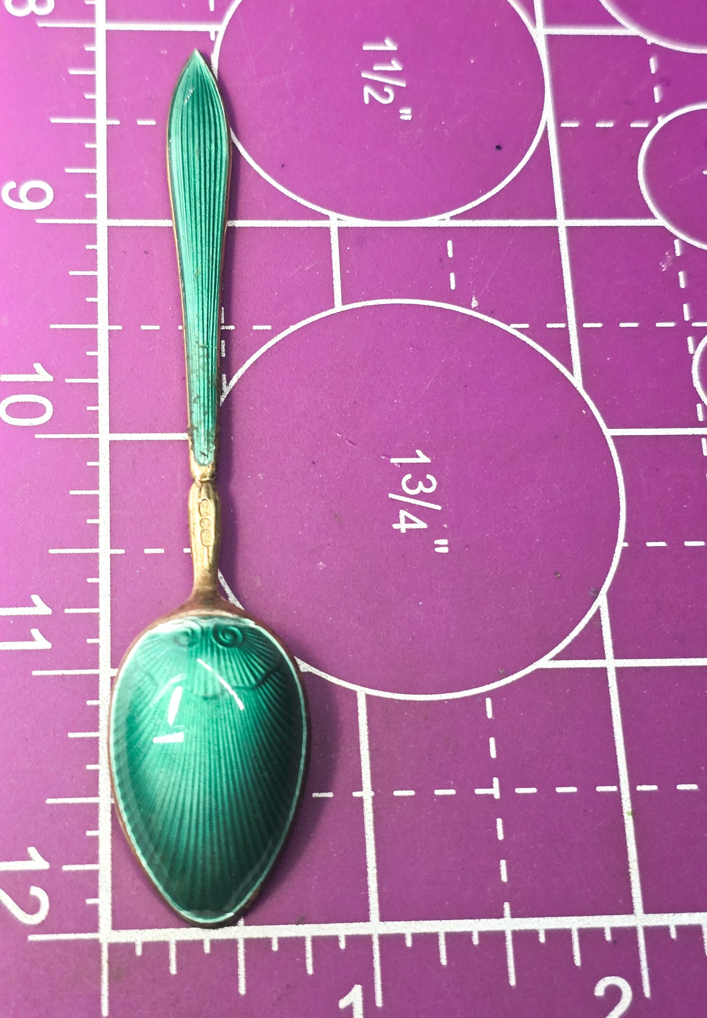 David Andersen Oslo Sterling Silver Norway signed Guilloche Enamel Spoon Green