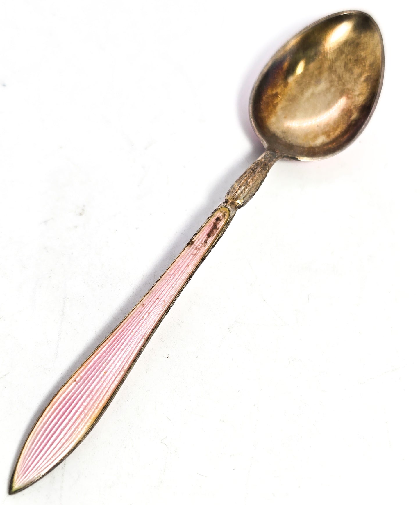 David Andersen Oslo Sterling Silver Norway signed Guilloche Enamel Spoon Pink