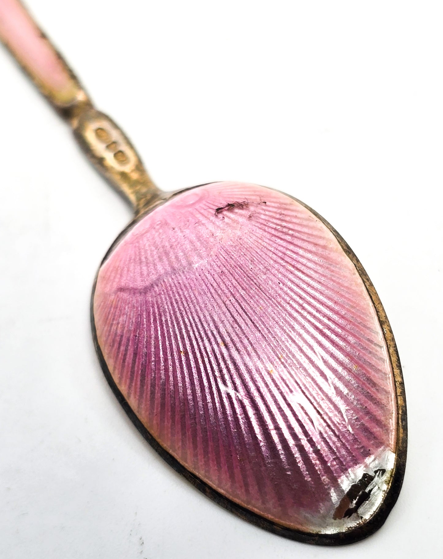 David Andersen Oslo Sterling Silver Norway signed Guilloche Enamel Spoon Pink