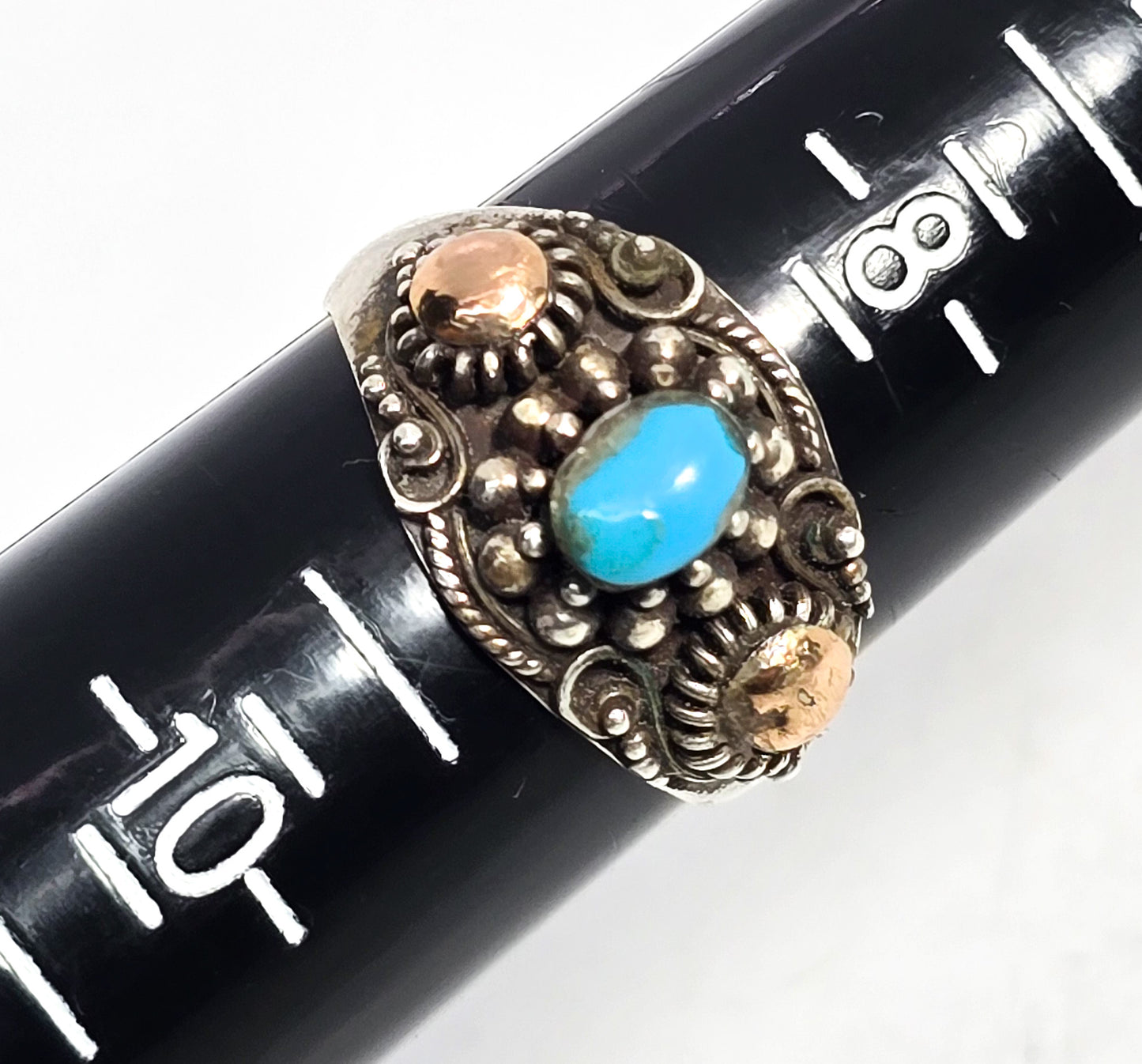 Blue turquoise Rose Gold Plated Balinese style sterling silver vintage ring size 9