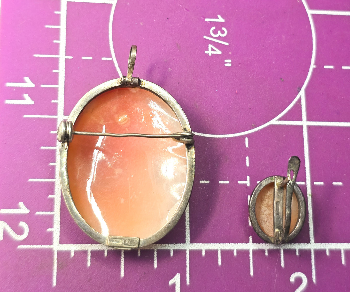 Italian Cameo Carved shell antique sterling silver lever back earrings and pendant brooch