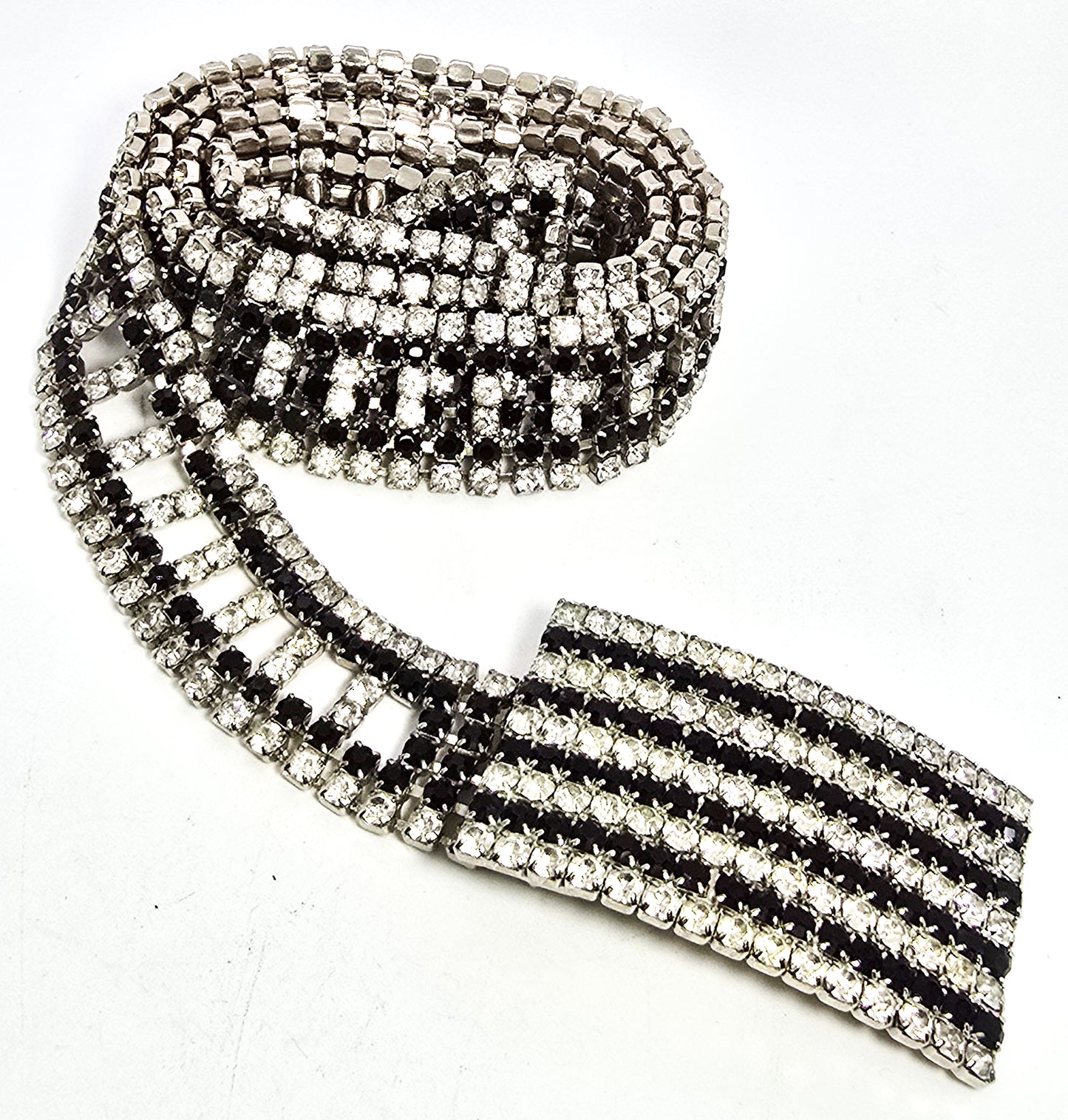 Black and white vintage rhinestone 35 inch long belt with buckle