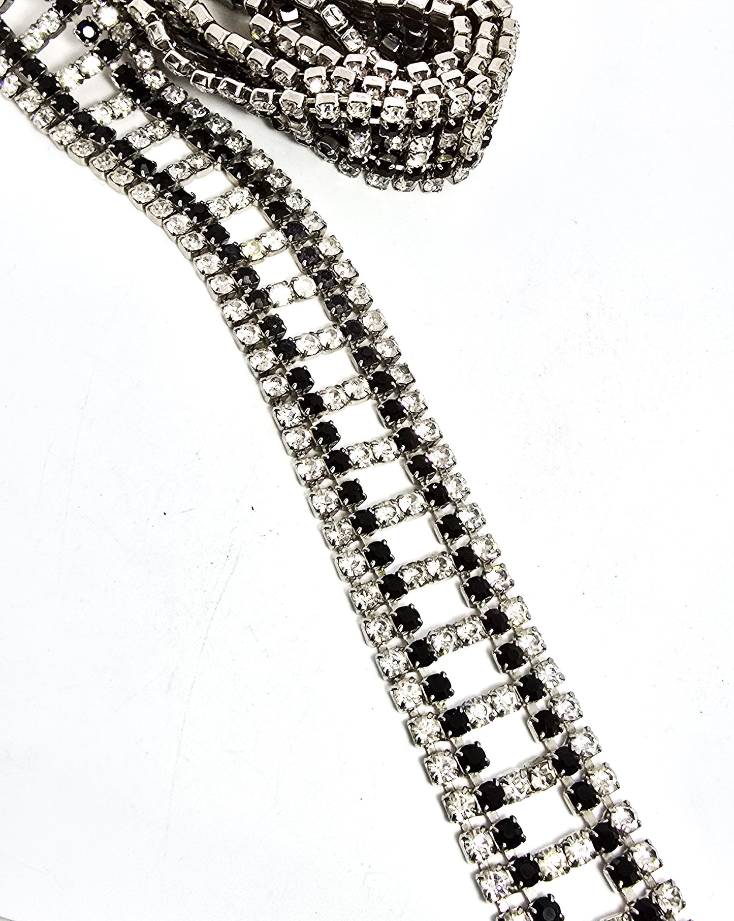 Black and white vintage rhinestone 35 inch long belt with buckle