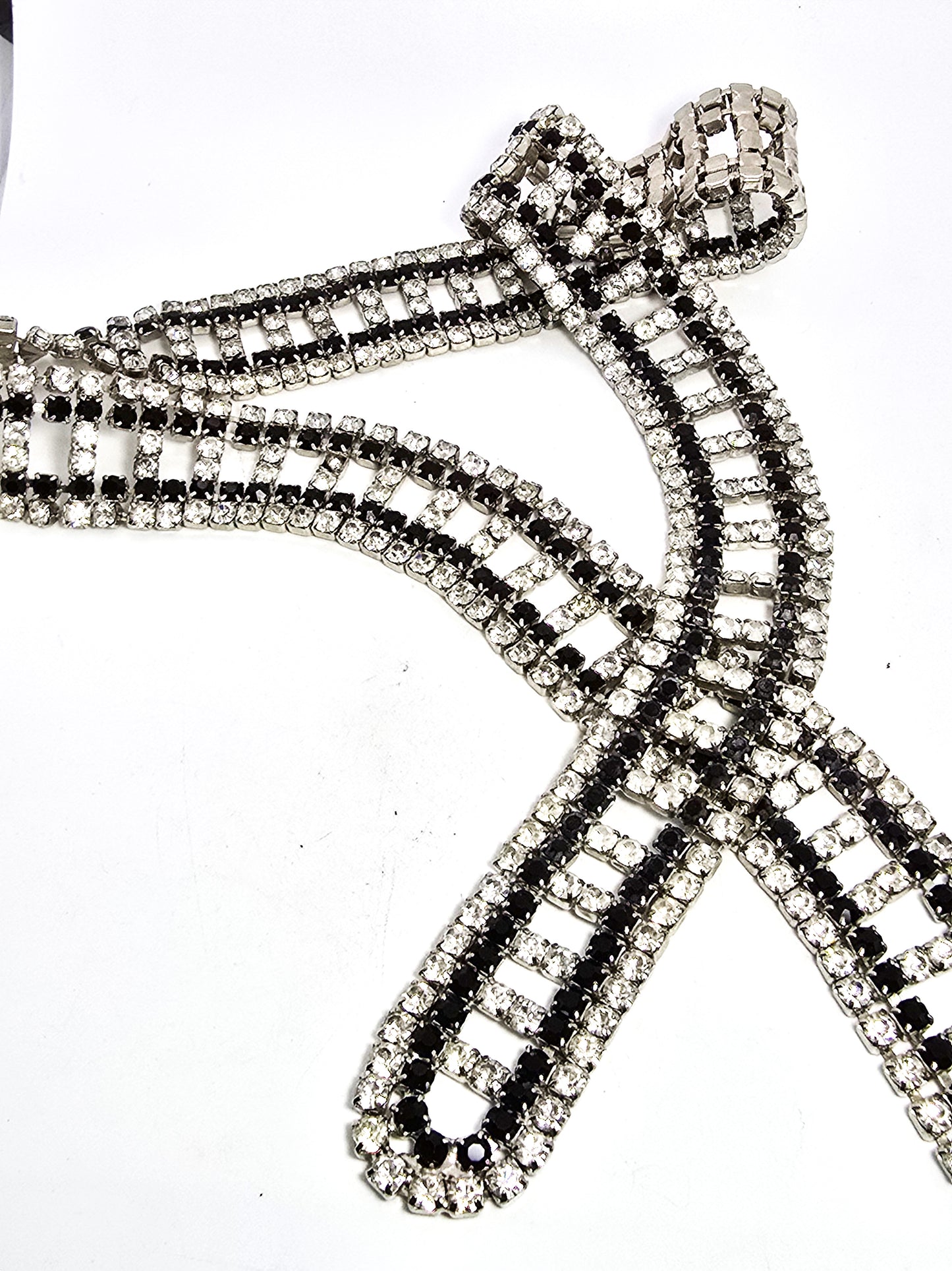 Black and white vintage rhinestone 35 inch long belt with buckle
