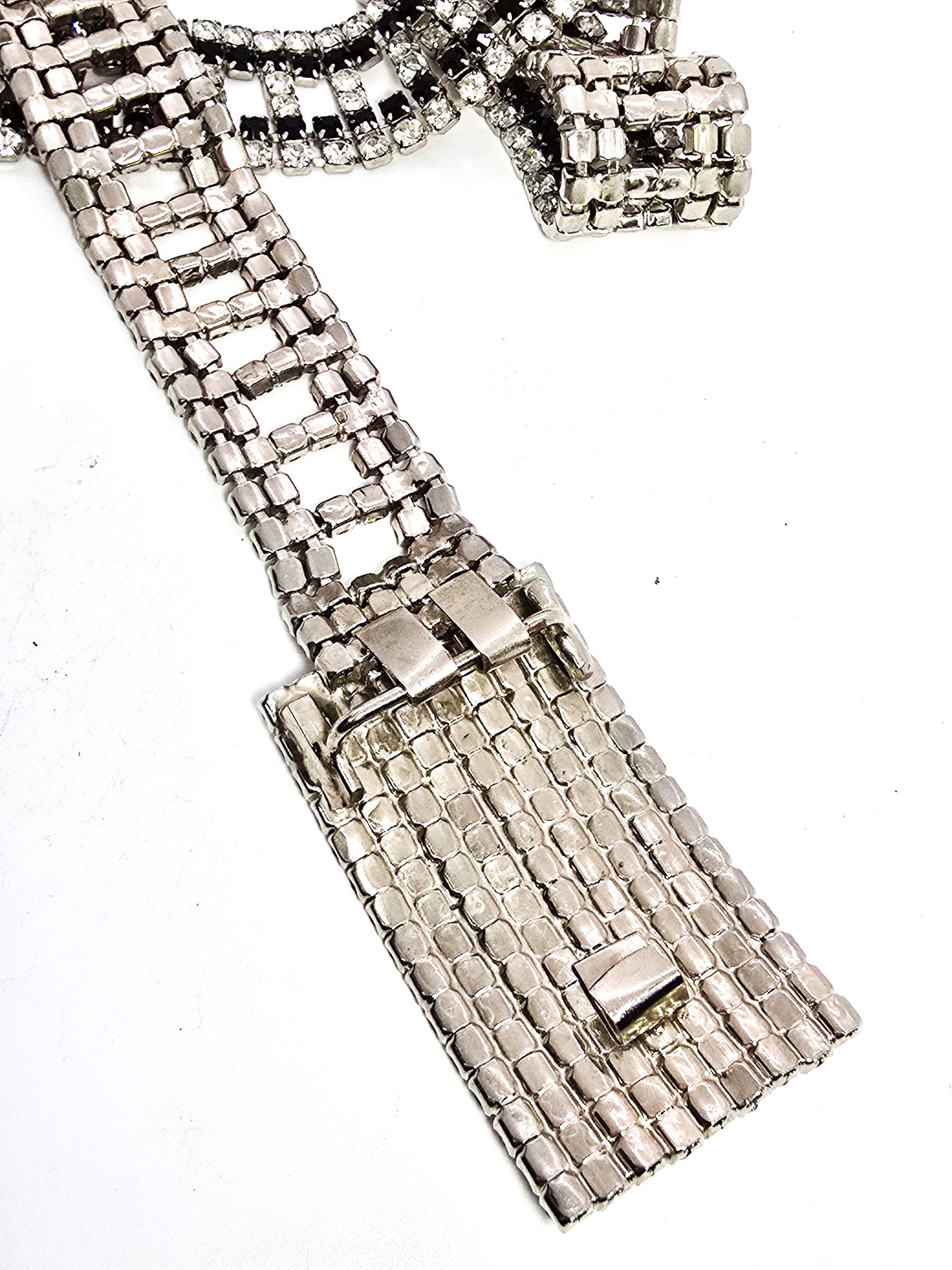 Black and white vintage rhinestone 35 inch long belt with buckle