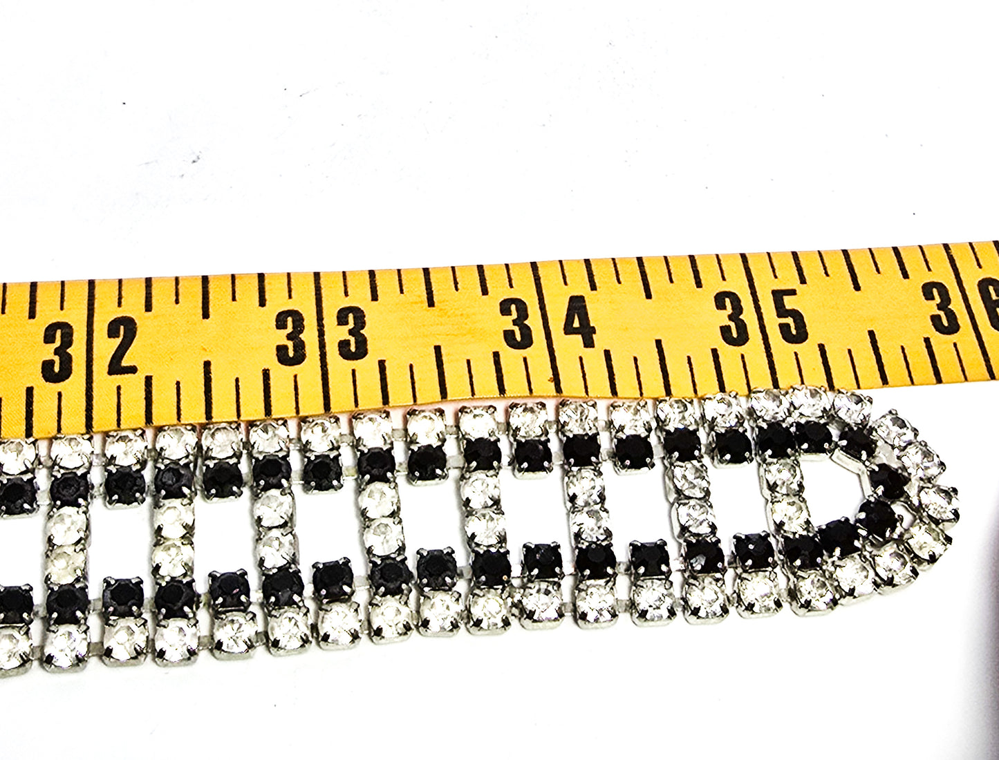 Black and white vintage rhinestone 35 inch long belt with buckle