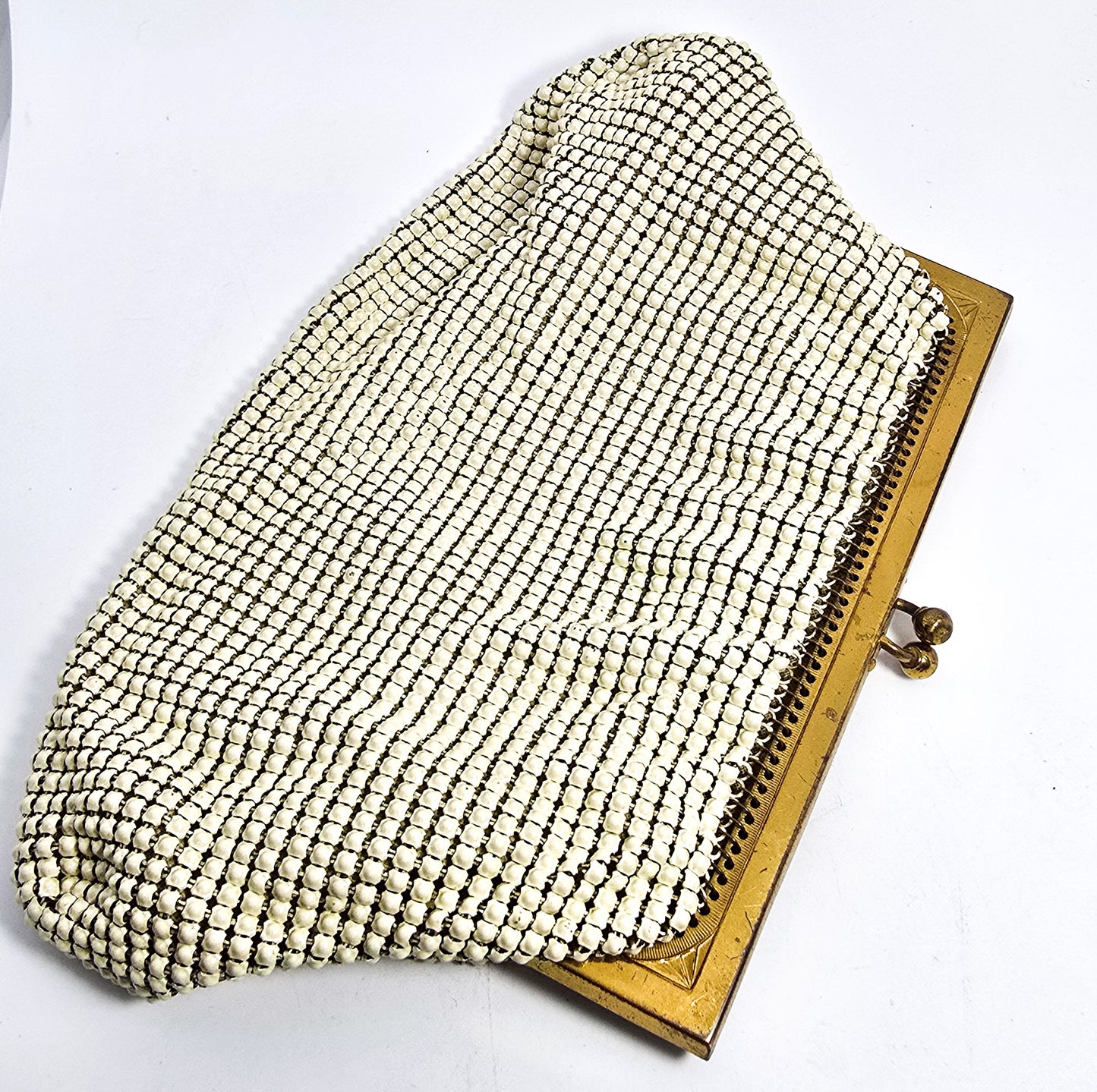Whiting and Davis cream bubble metal mesh vintage silk lined clutch purse