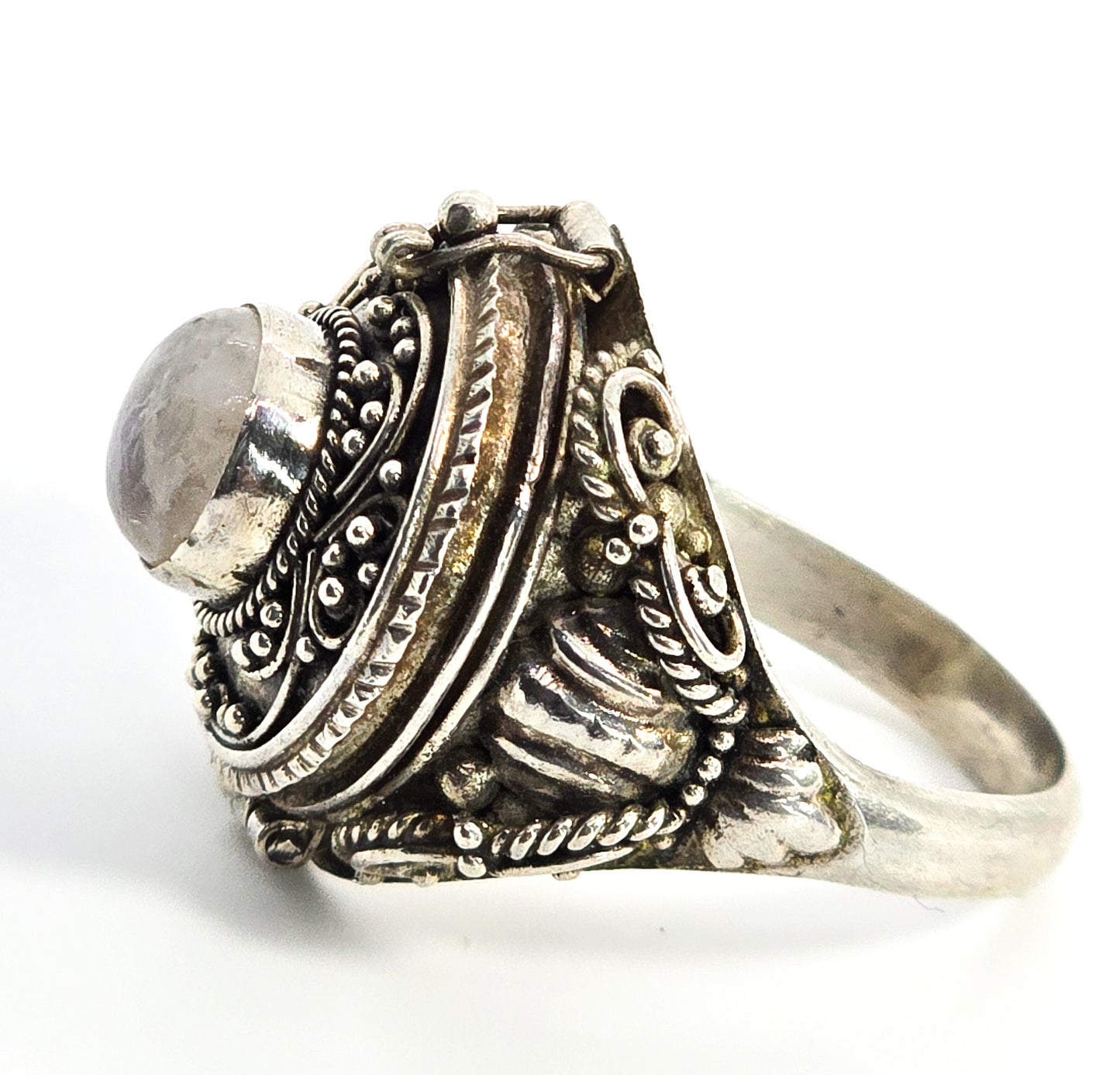 Blue Moonstone large Bali Balinese sterling silver vintage Poison ring size 9