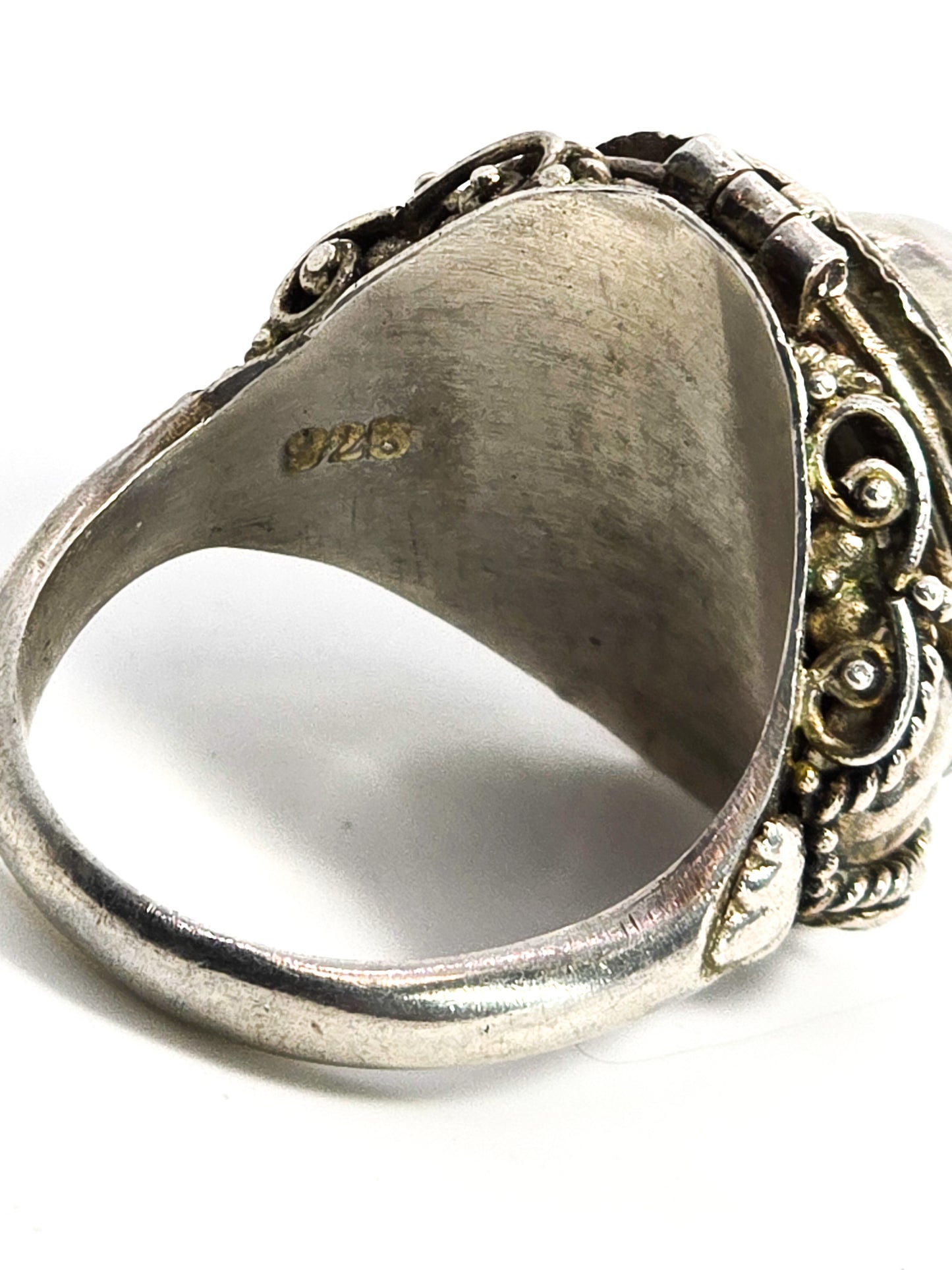 Blue Moonstone large Bali Balinese sterling silver vintage Poison ring size 9