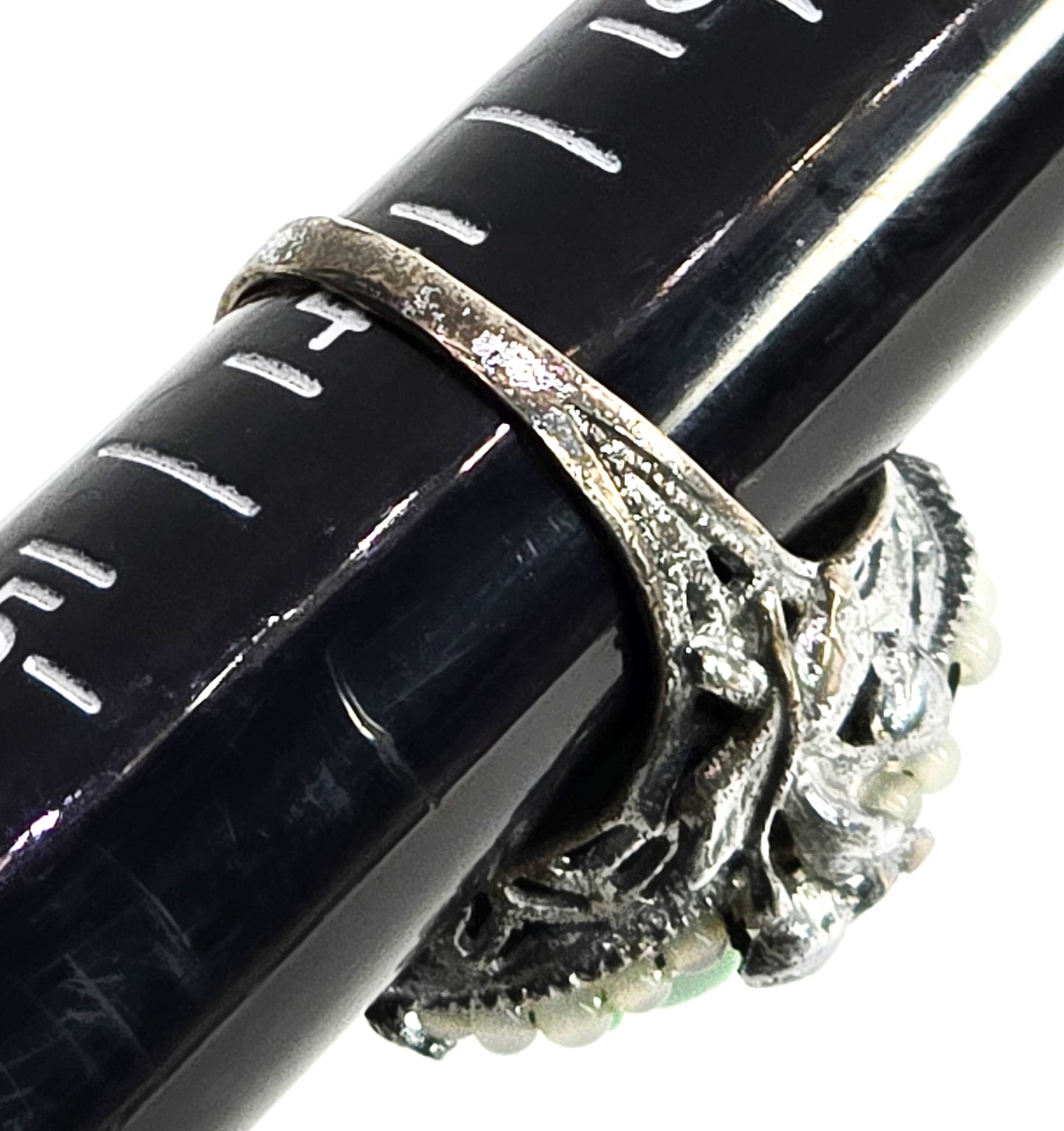 Uncas Art Deco Scarab seed pearl vintage sterling silver rhodium ring size 4