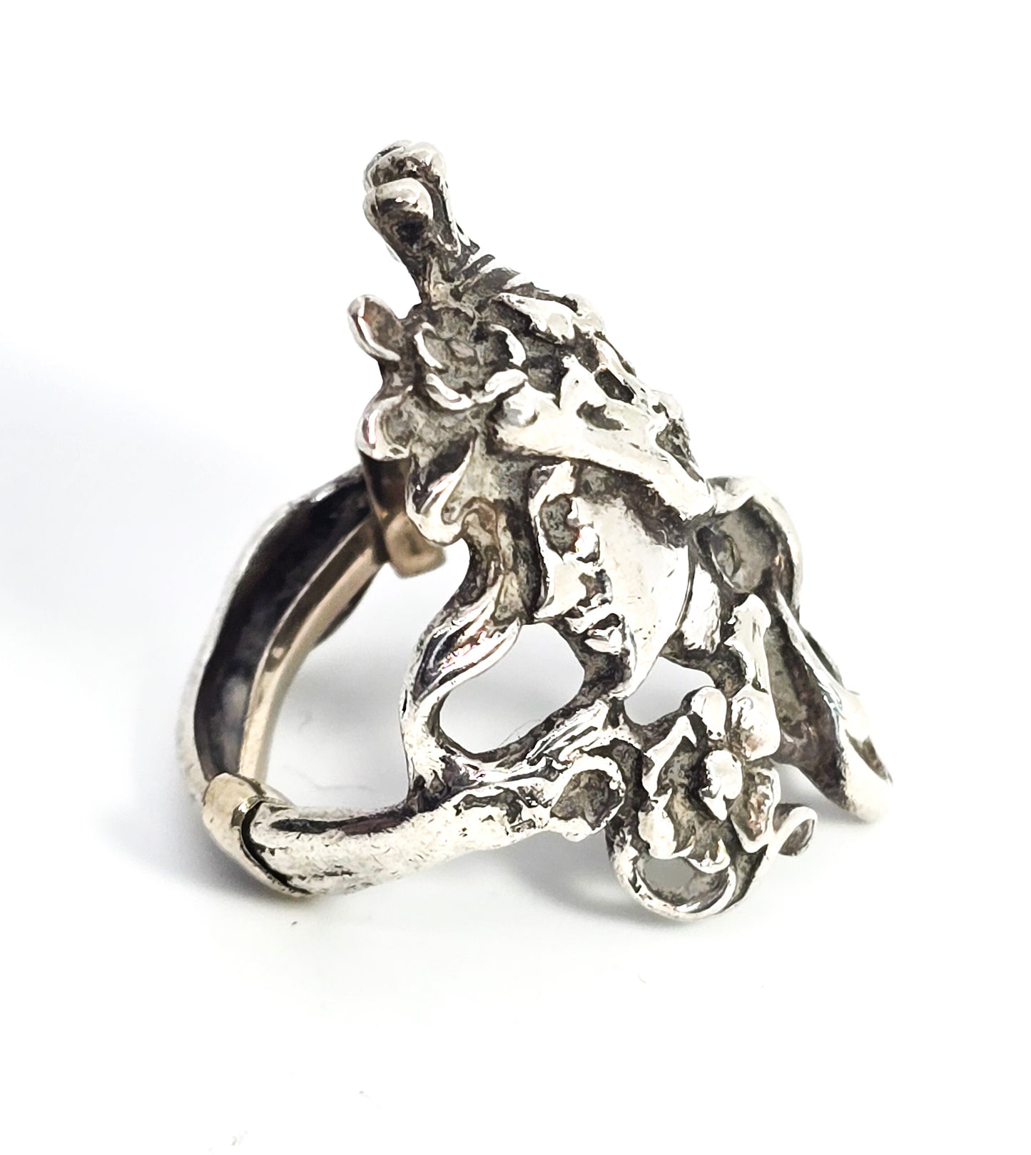 Art Nouveau style Crowned Princess nymph vintage sterling silver ring size 8.5