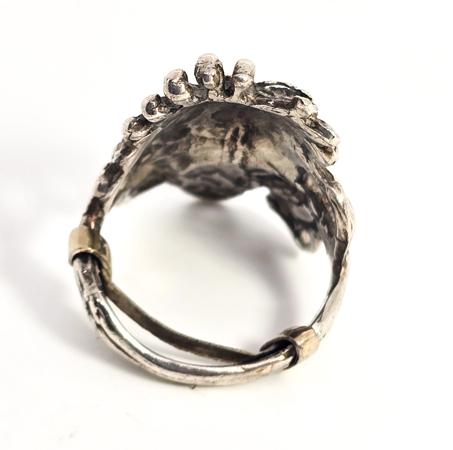 Art Nouveau style Crowned Princess nymph vintage sterling silver ring size 8.5
