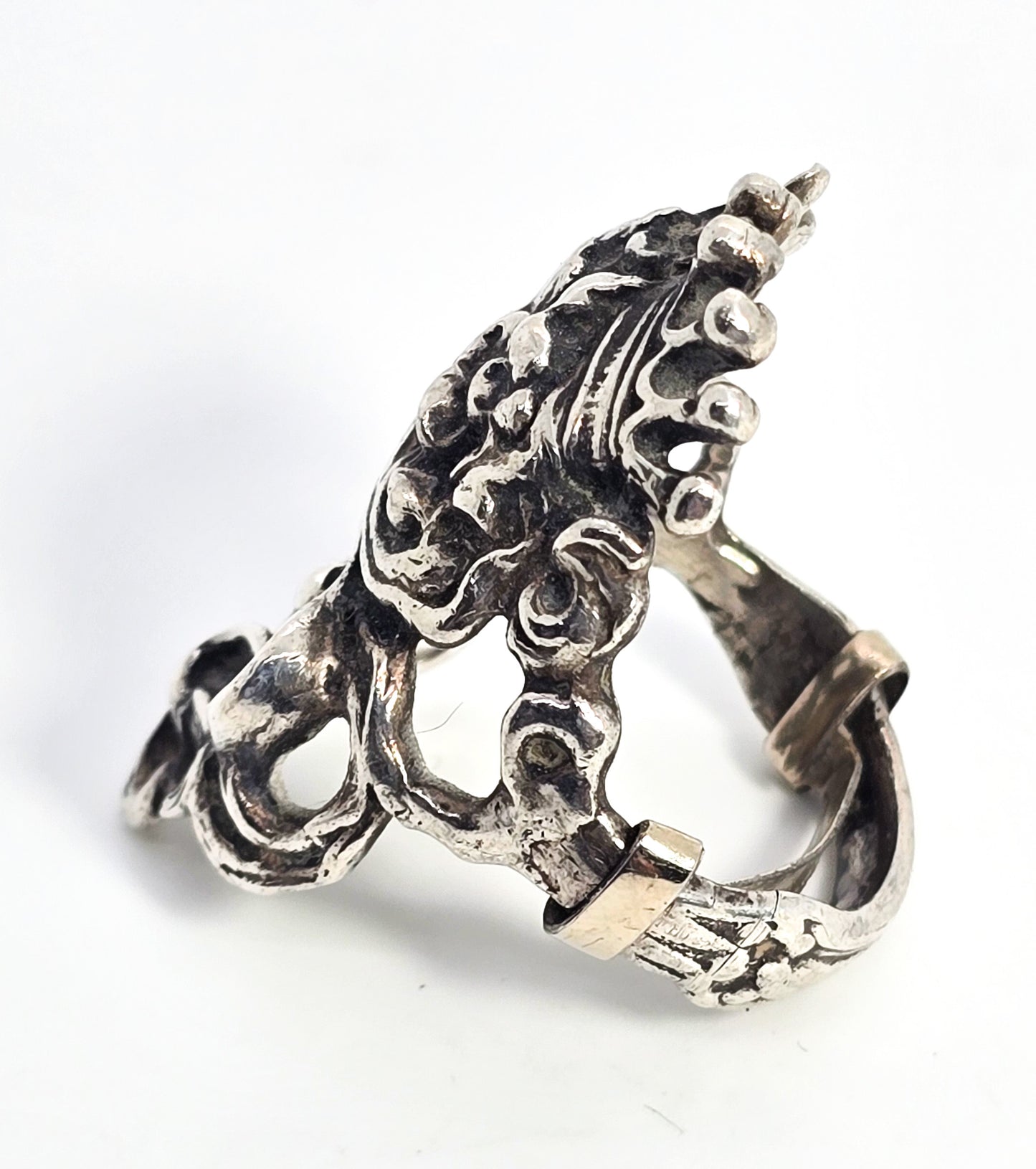 Art Nouveau style Crowned Princess nymph vintage sterling silver ring size 8.5