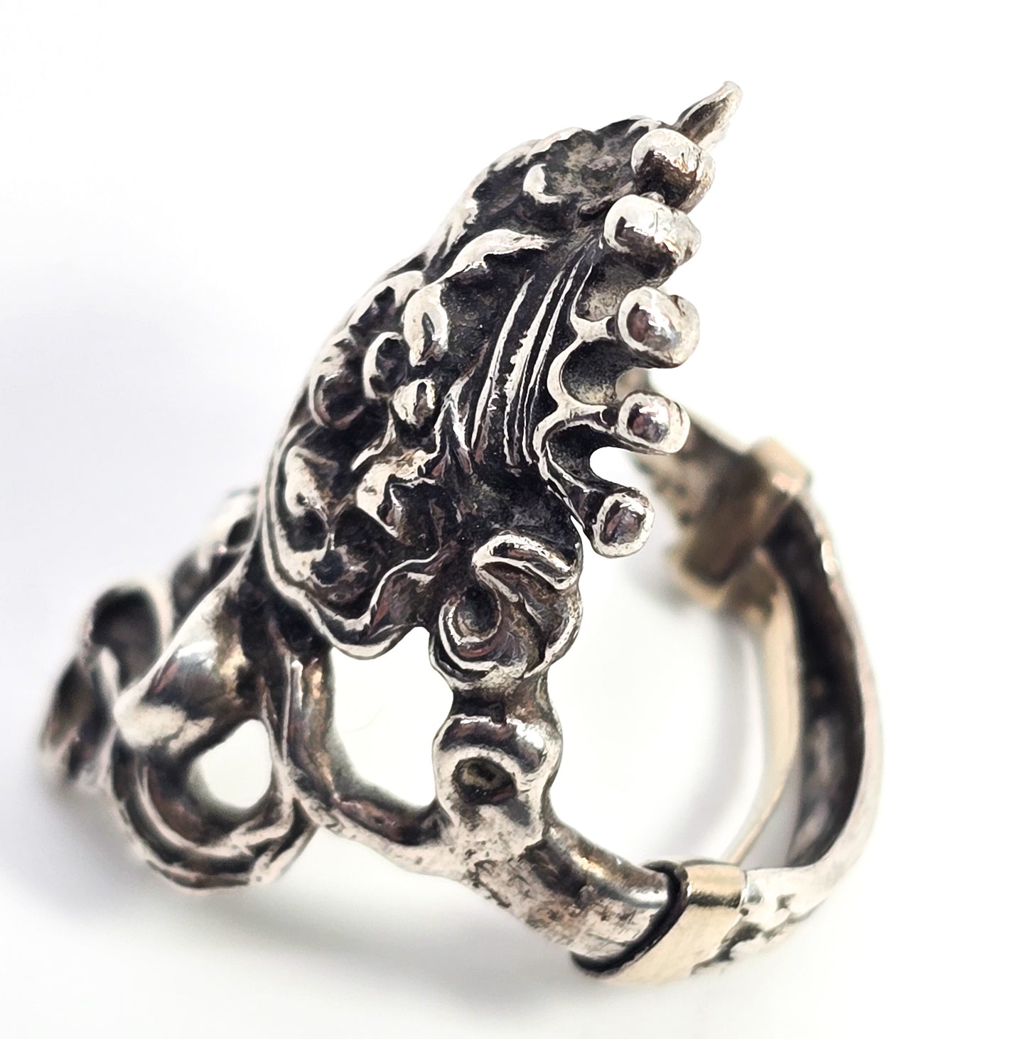 Art Nouveau style Crowned Princess nymph vintage sterling silver ring size 8.5