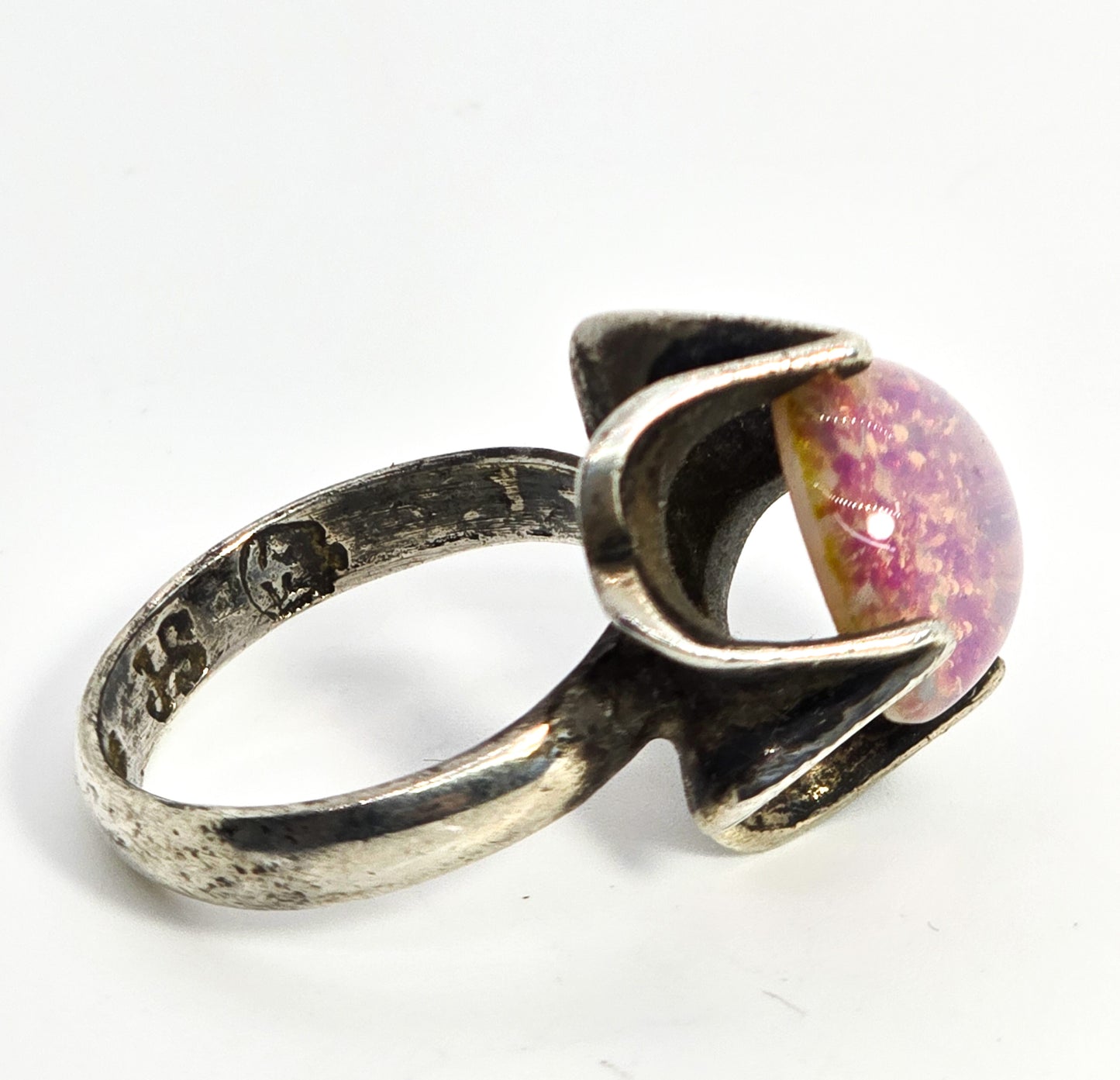 J. Sotelo JS Mexican Dichroic glass Jelly Opal artisan sterling silver ring size 8