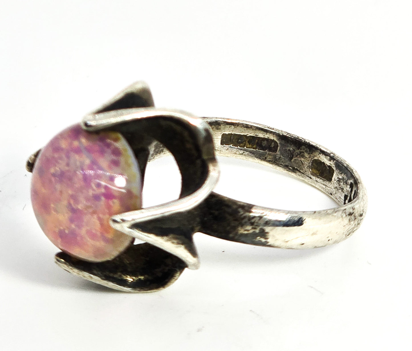 J. Sotelo JS Mexican Dichroic glass Jelly Opal artisan sterling silver ring size 8