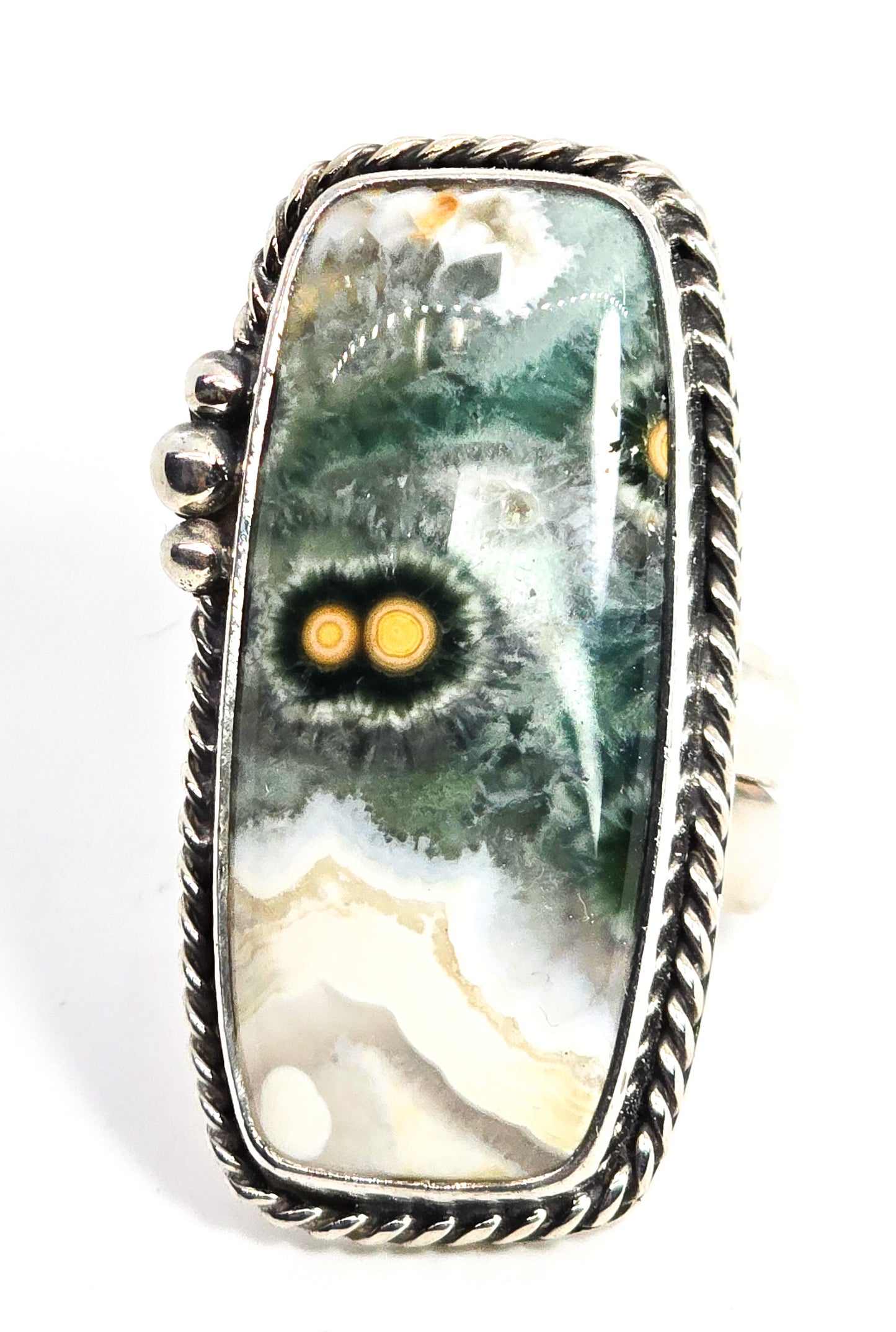 Ocean Jasper Large orbicular Solid sterling silver statement ring size 8