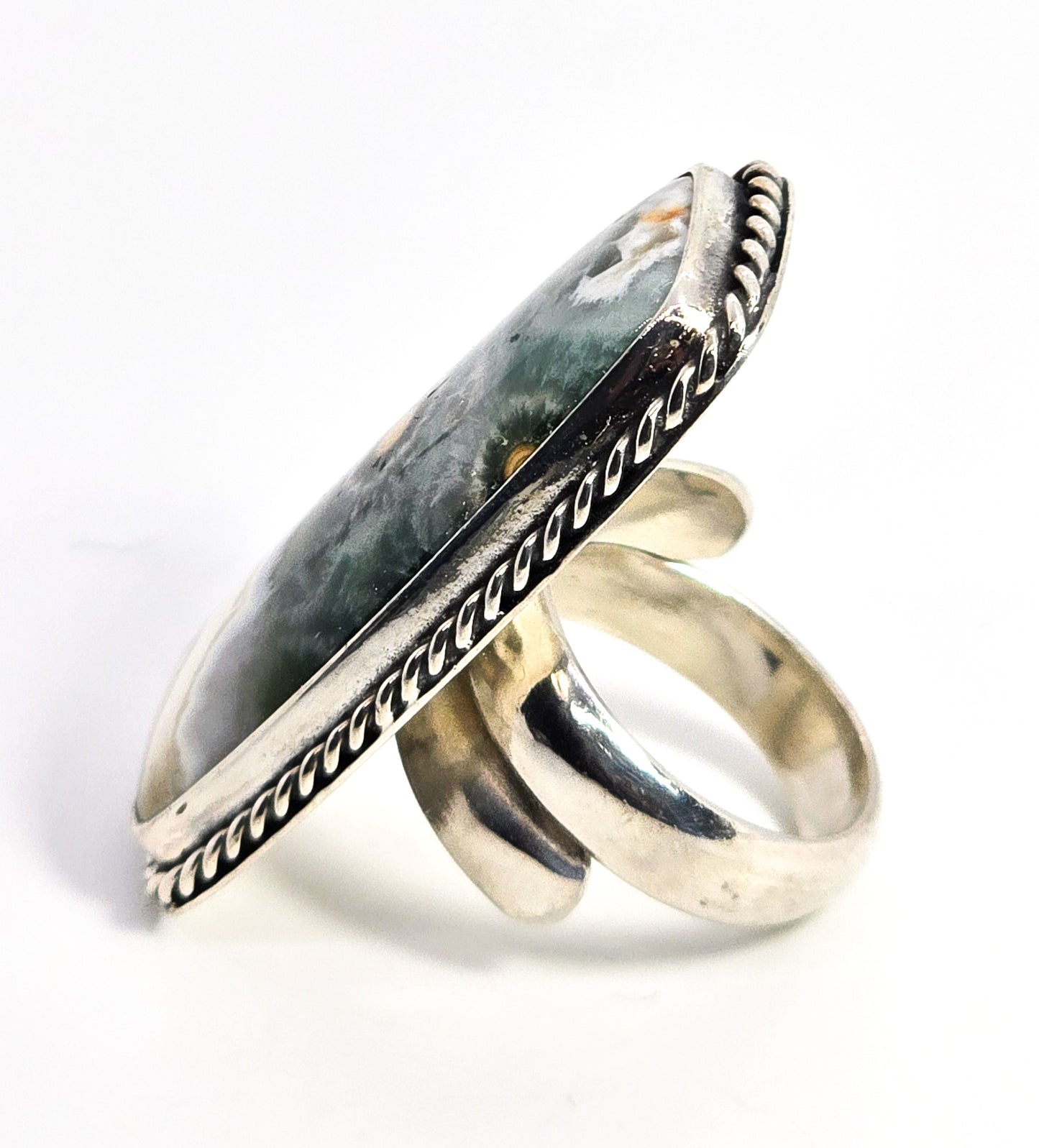 Ocean Jasper Large orbicular Solid sterling silver statement ring size 8