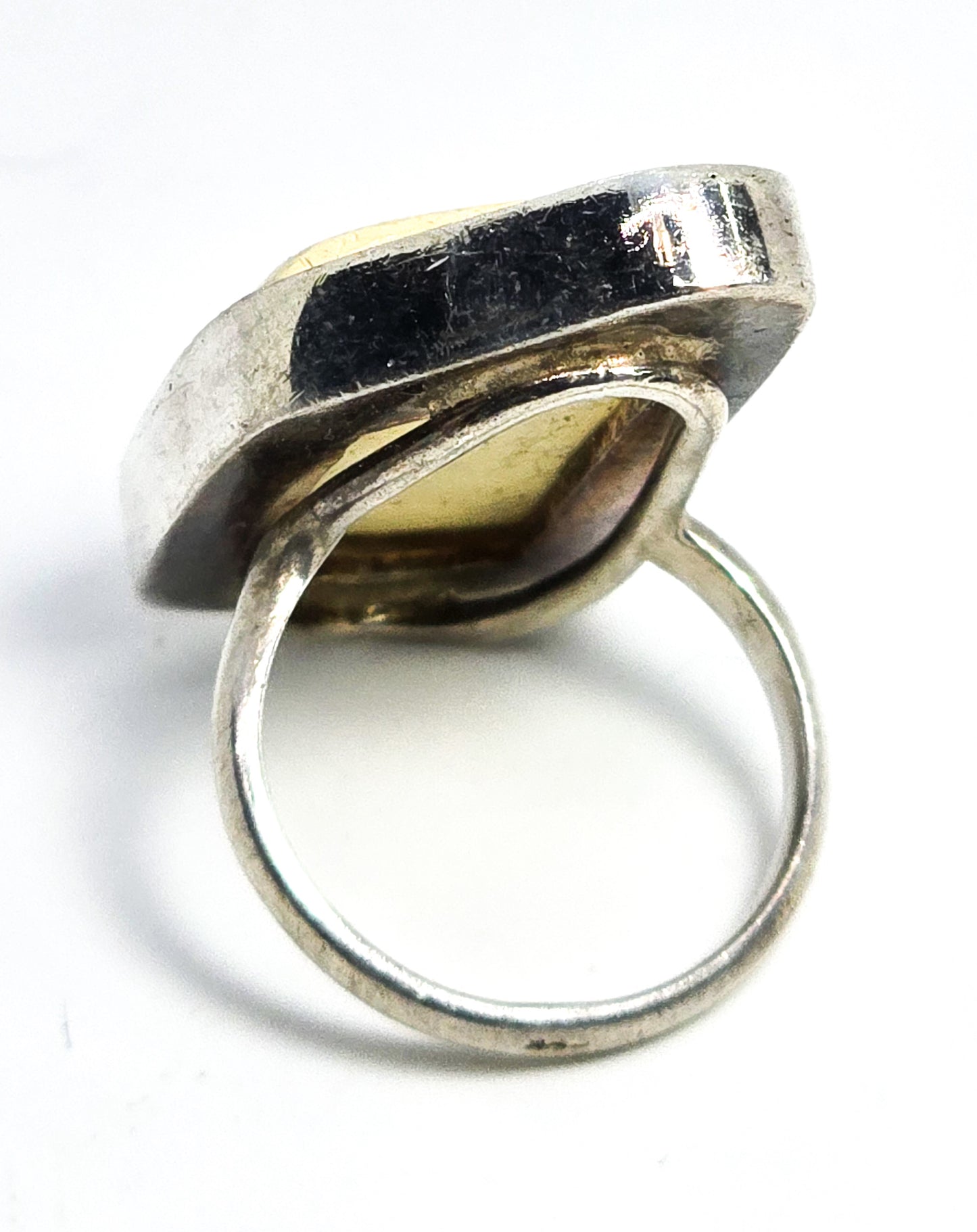 Egg Yolk Amber Modernist vintage artisan sterling silver statement ring size 7