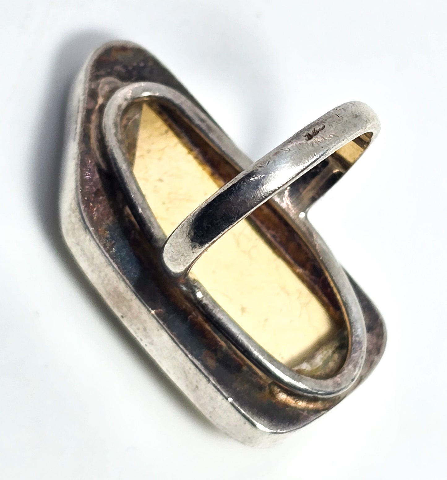 Egg Yolk Amber Modernist vintage artisan sterling silver statement ring size 7