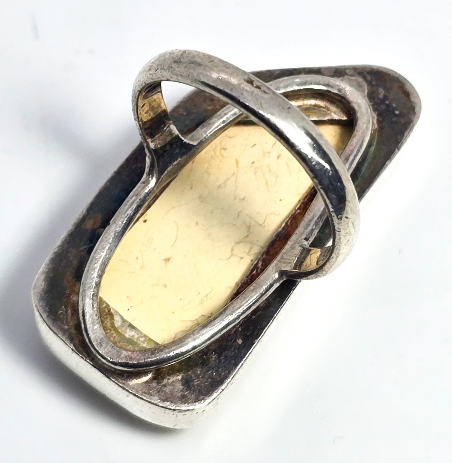 Egg Yolk Amber Modernist vintage artisan sterling silver statement ring size 7