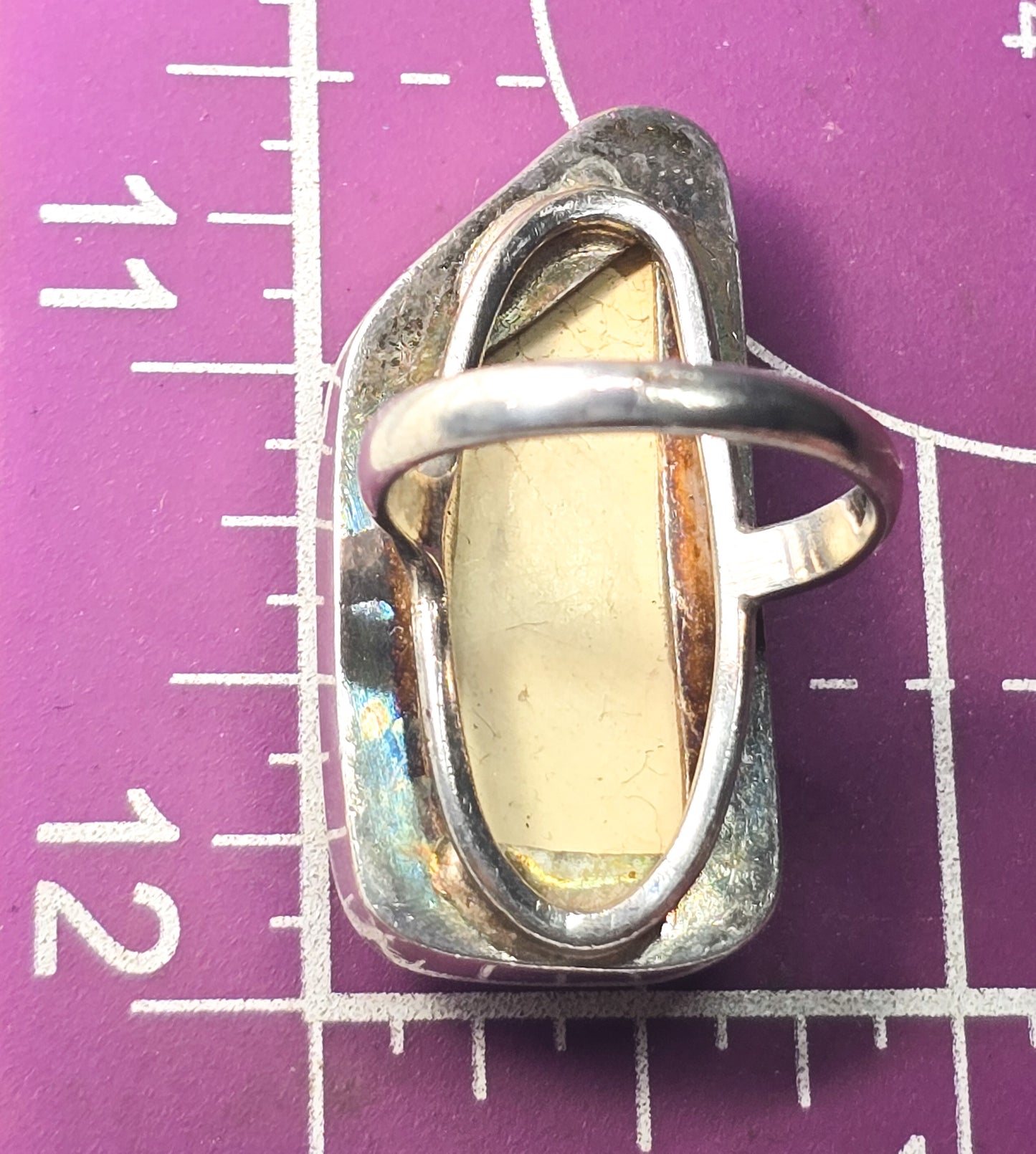 Egg Yolk Amber Modernist vintage artisan sterling silver statement ring size 7