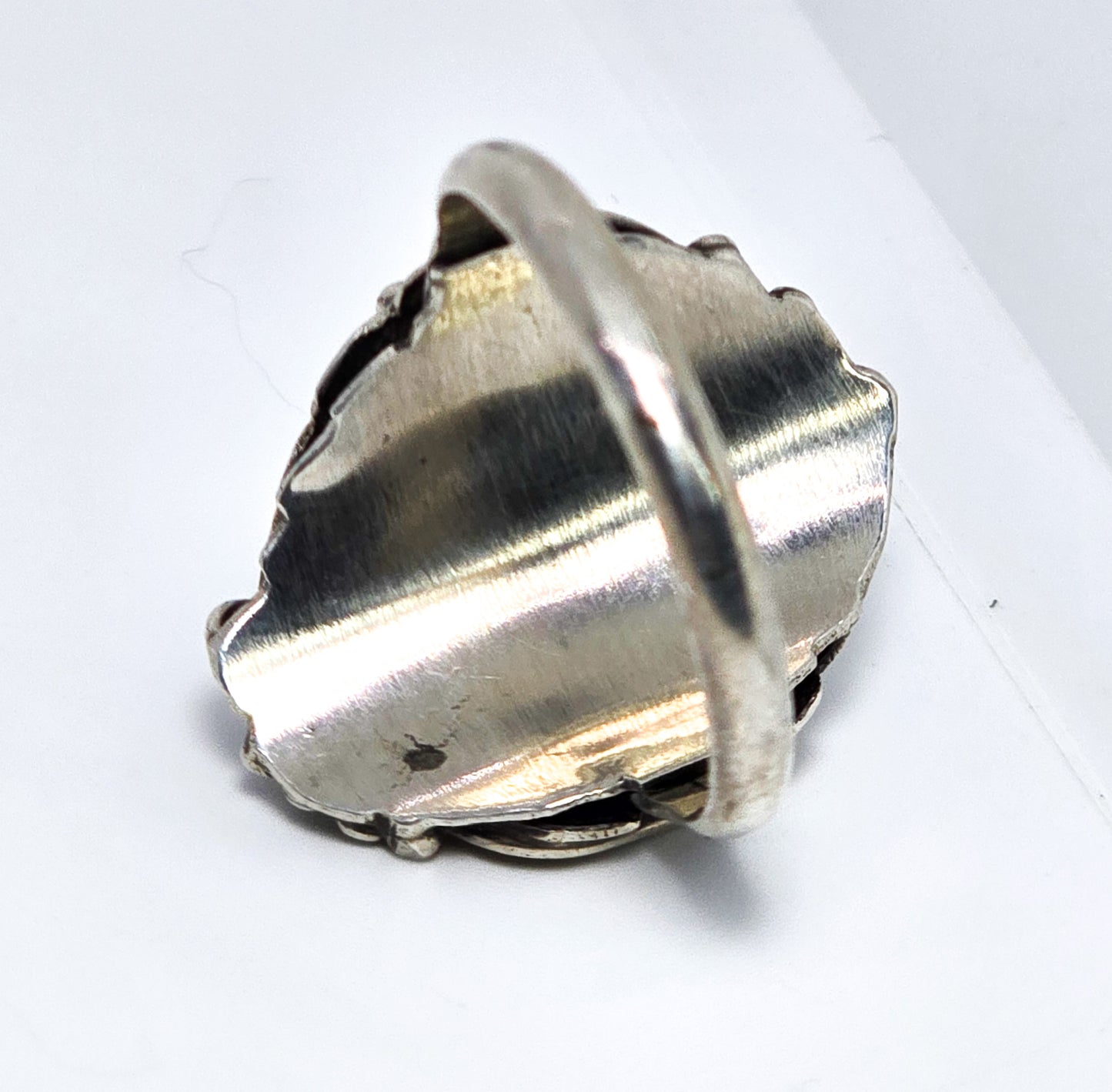 Navajo Black Onyx Feather sterling silver Native American vintage ring size 9.5