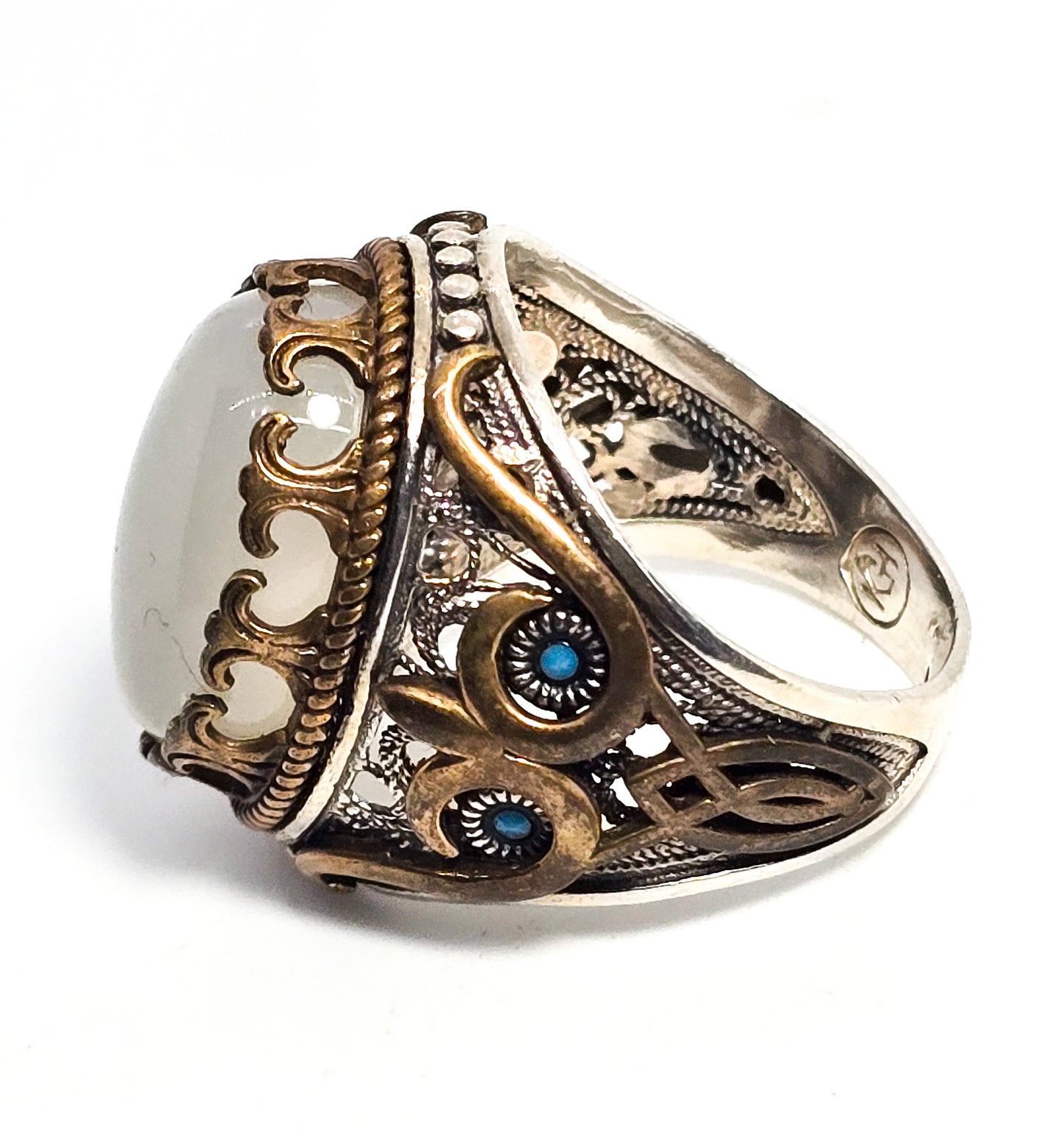 Quartz KGH quartz owl large Turkish Ottoman style sterling silver ring size 9.5