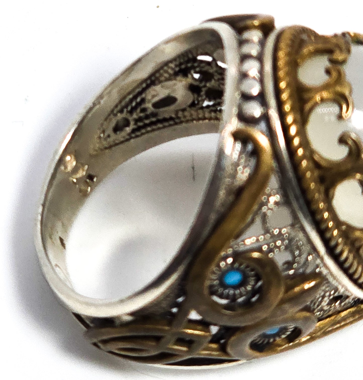 Quartz KGH quartz owl large Turkish Ottoman style sterling silver ring size 9.5