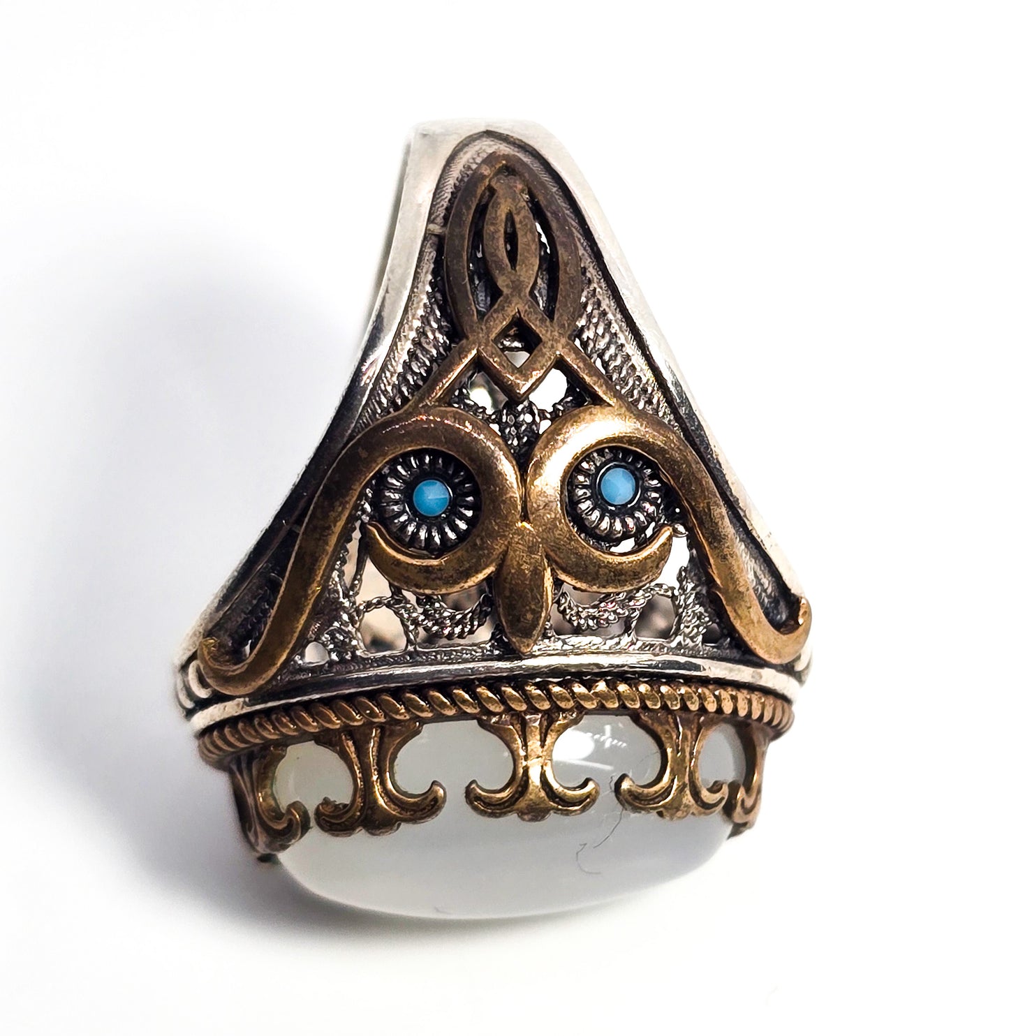 Quartz KGH quartz owl large Turkish Ottoman style sterling silver ring size 9.5