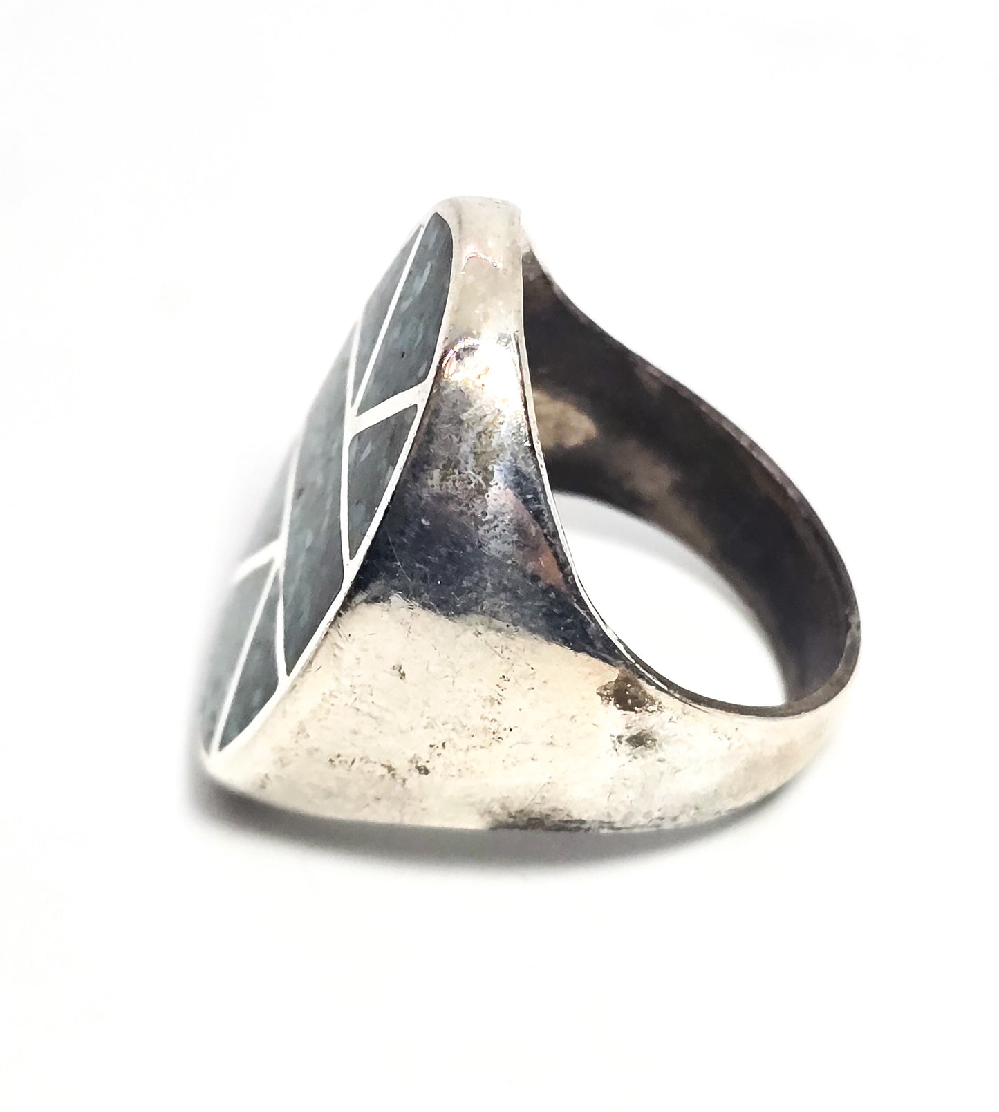 Old Pawn turquoise chip inlay Native American sterling silver vintage men's ring size 11