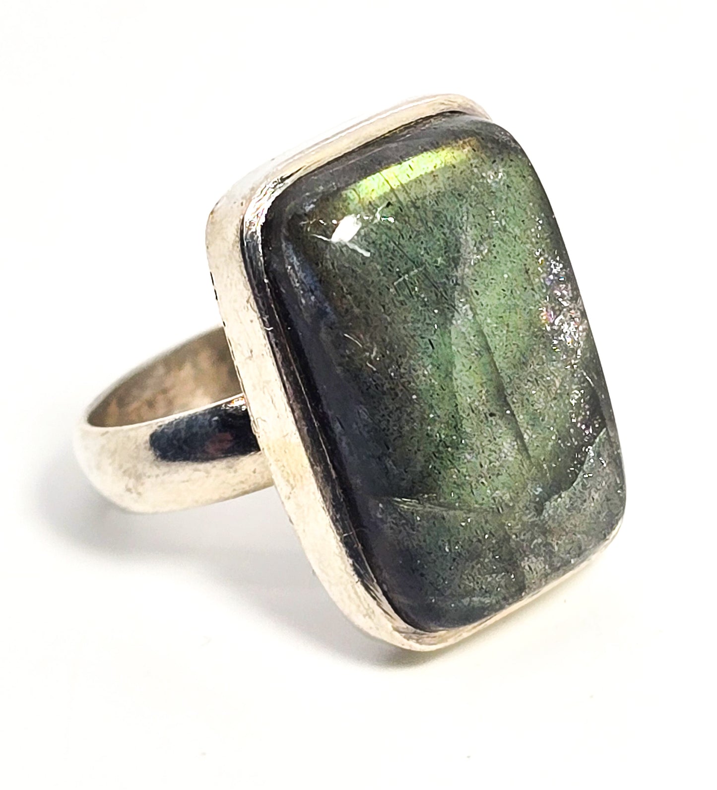 Rainbow Flashy Labradorite large gemstone sterling silver statement ring size 9