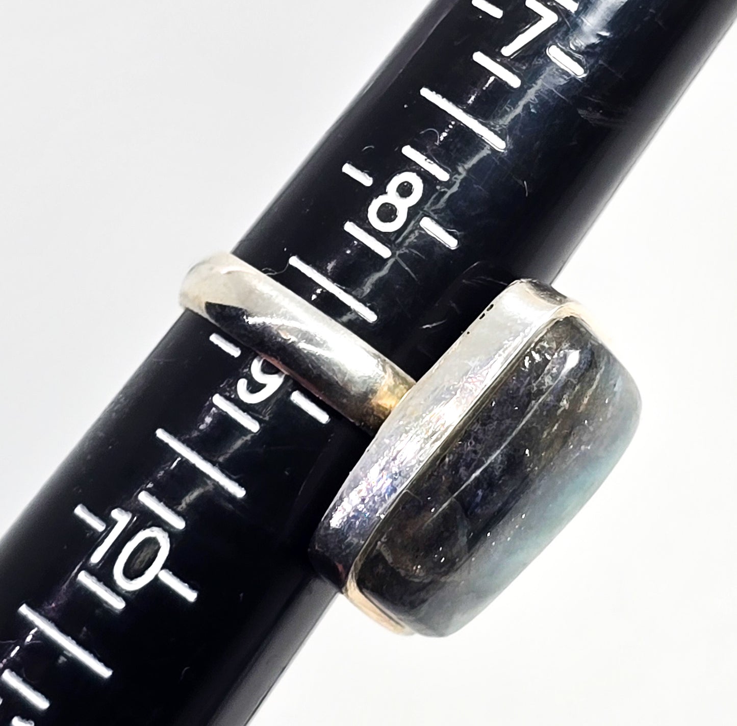 Rainbow Flashy Labradorite large gemstone sterling silver statement ring size 9