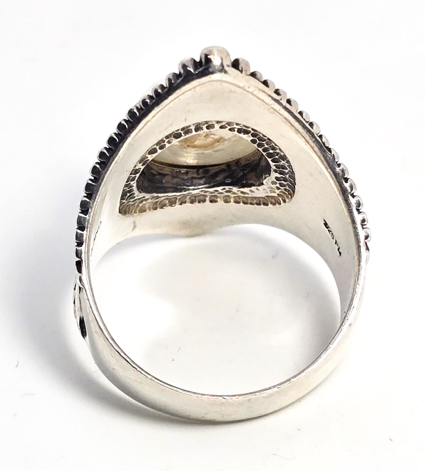 Felicia Design FD Sterling Silver 925 Large Bali White Pearl Ring Size 10