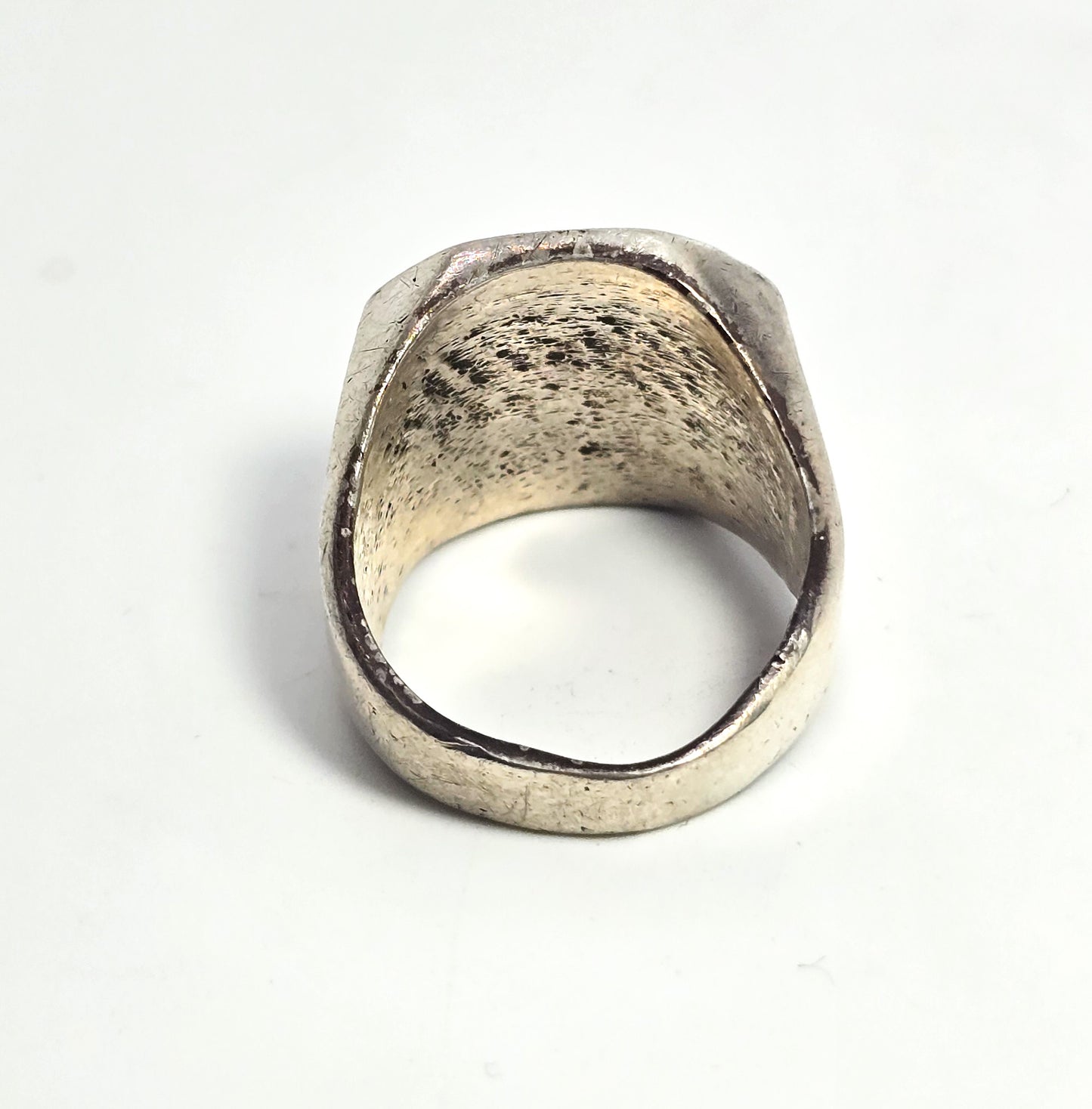 Old Pawn turquoise coral chip inlay Native American sterling silver vintage ring size 11