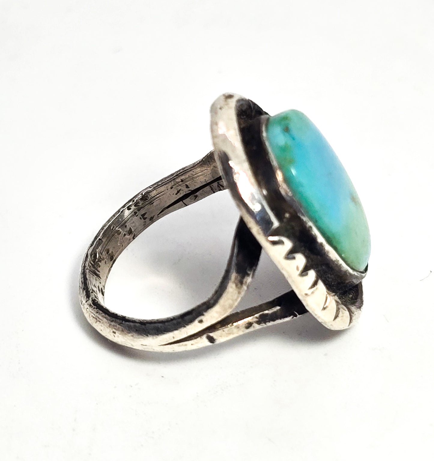 Turquoise Native American vintage sterling silver handcrafted ring size 5 and 1/2