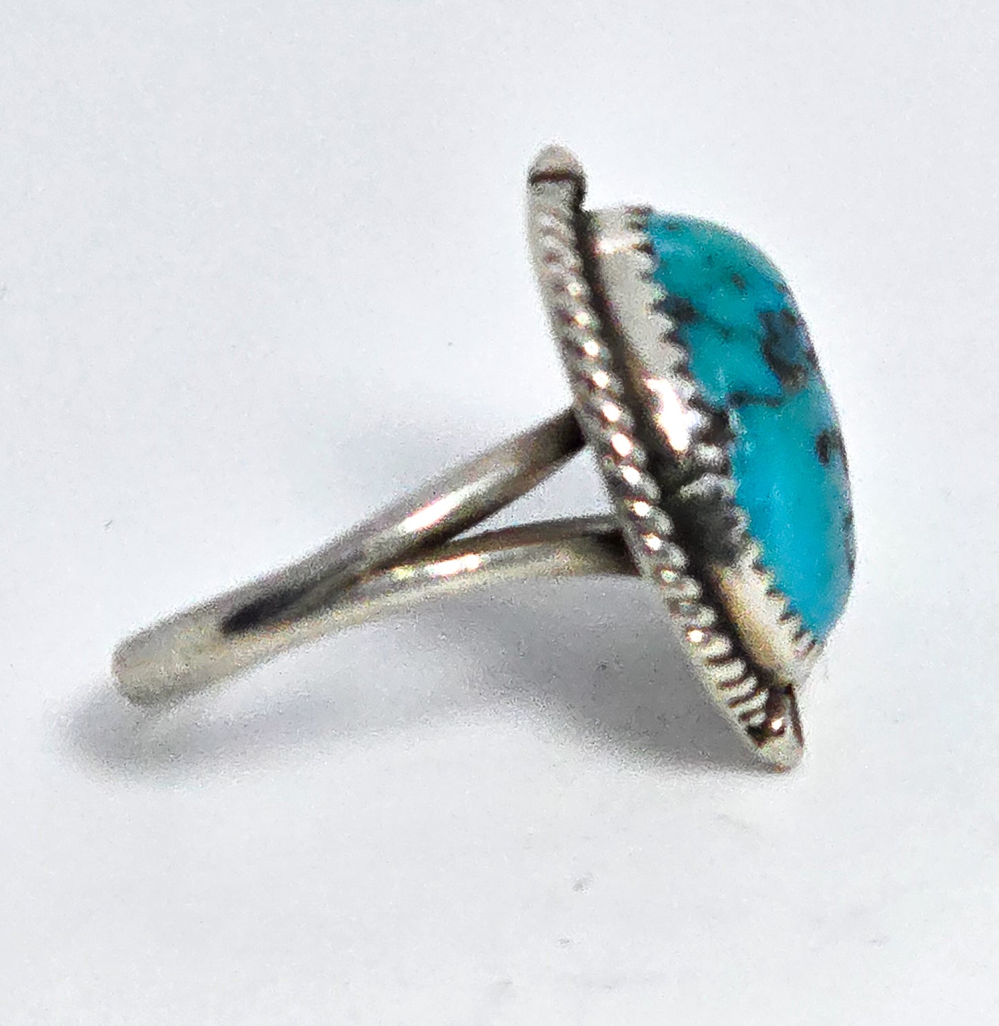 SC Turquoise Navajo Native American feather vintage sterling silver ring size 4.25