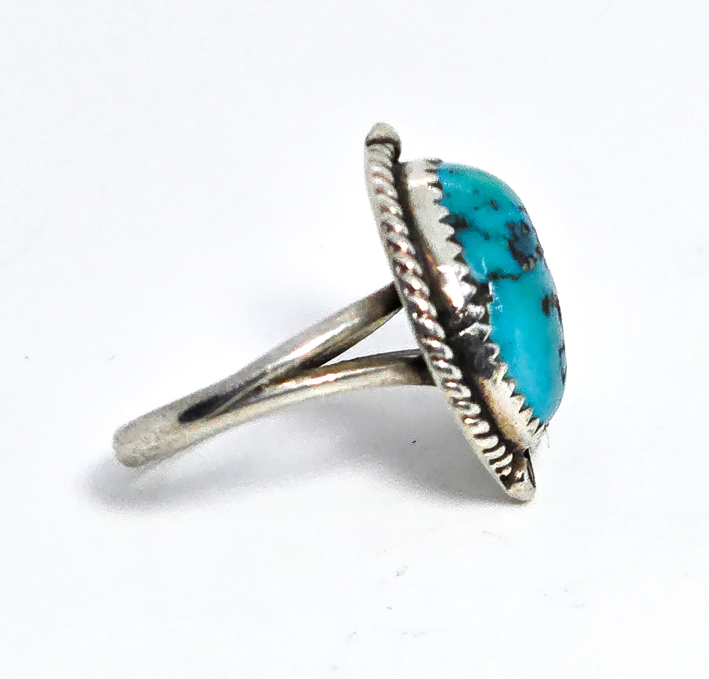 SC Turquoise Navajo Native American feather vintage sterling silver ring size 4.25