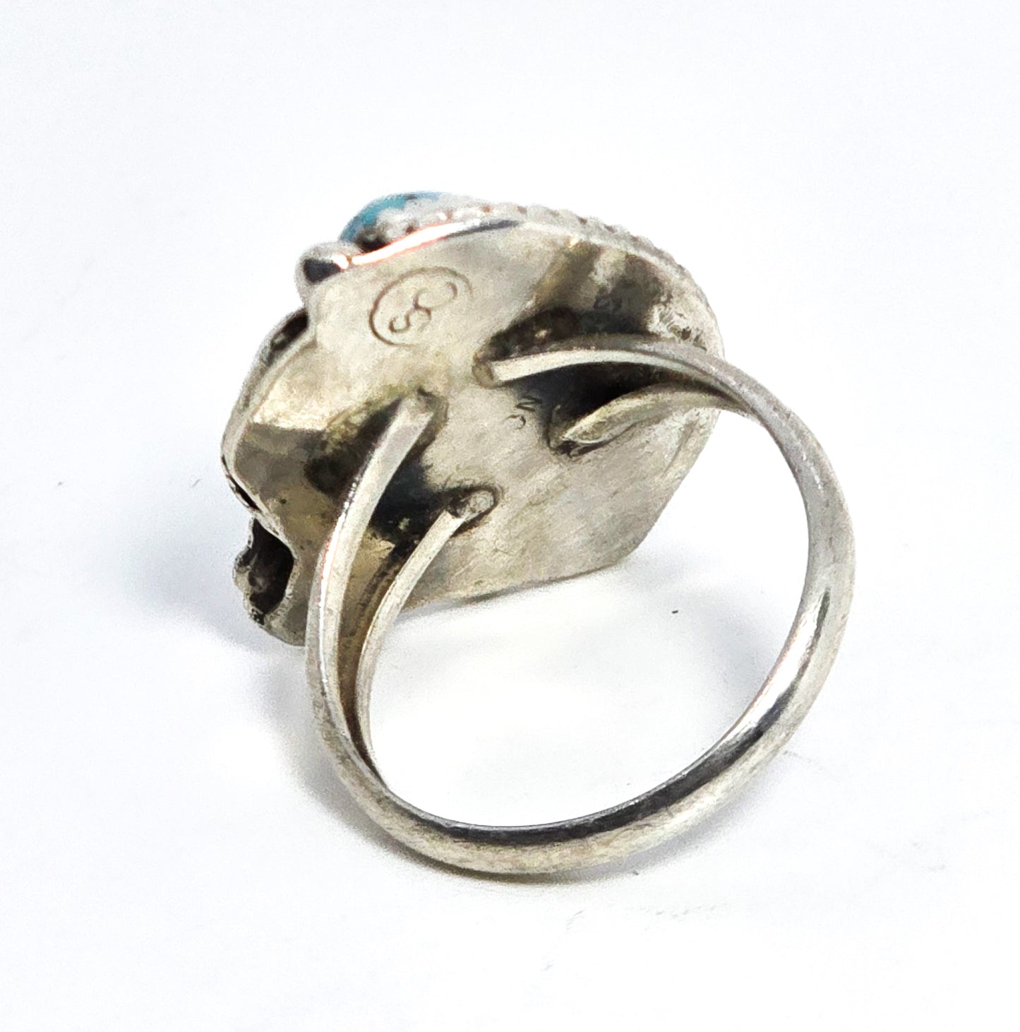 SC Turquoise Navajo Native American feather vintage sterling silver ring size 4.25