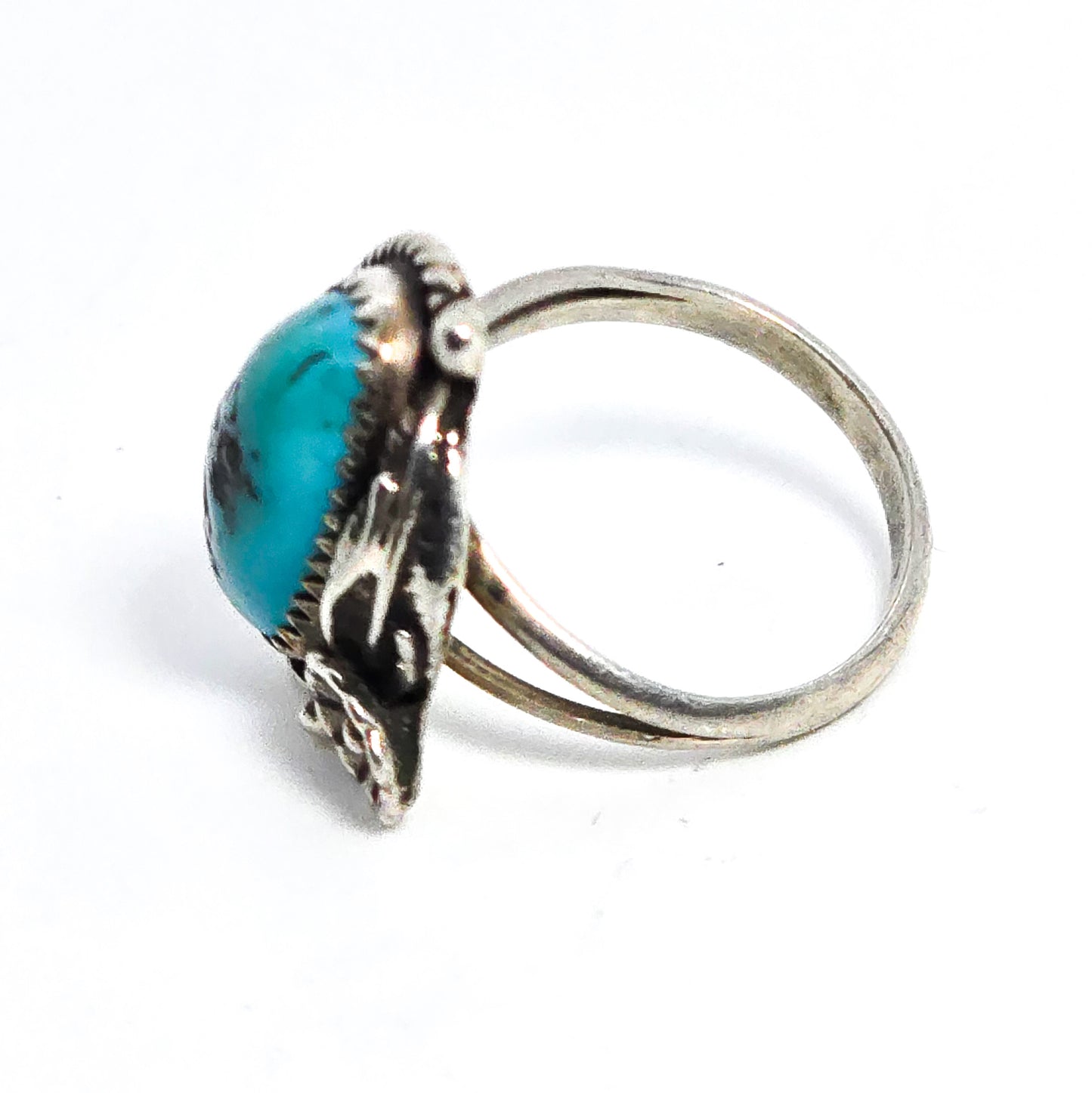 SC Turquoise Navajo Native American feather vintage sterling silver ring size 4.25