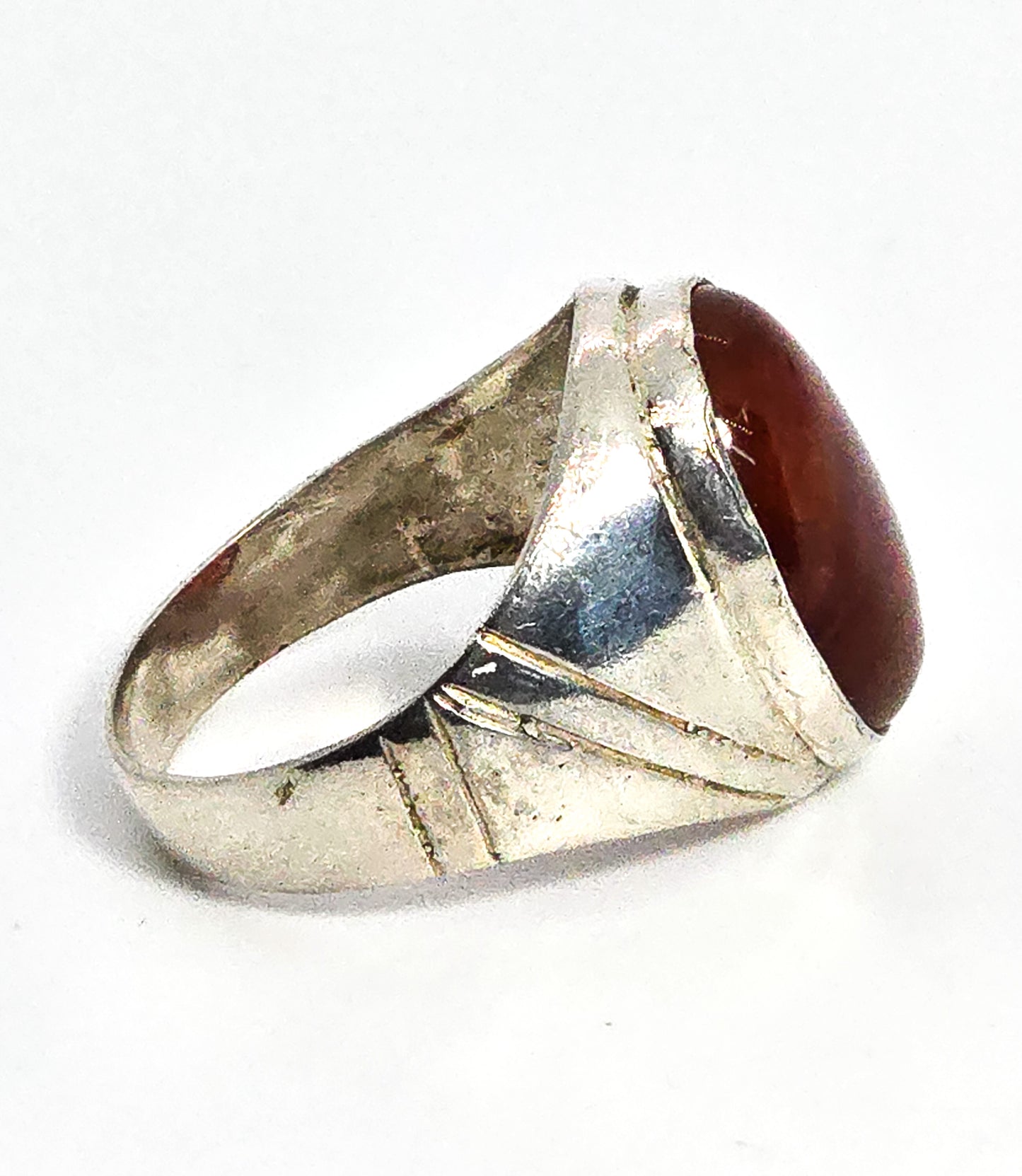Carnelian gemstone sterling silver men's vintage signet ring size 12.5