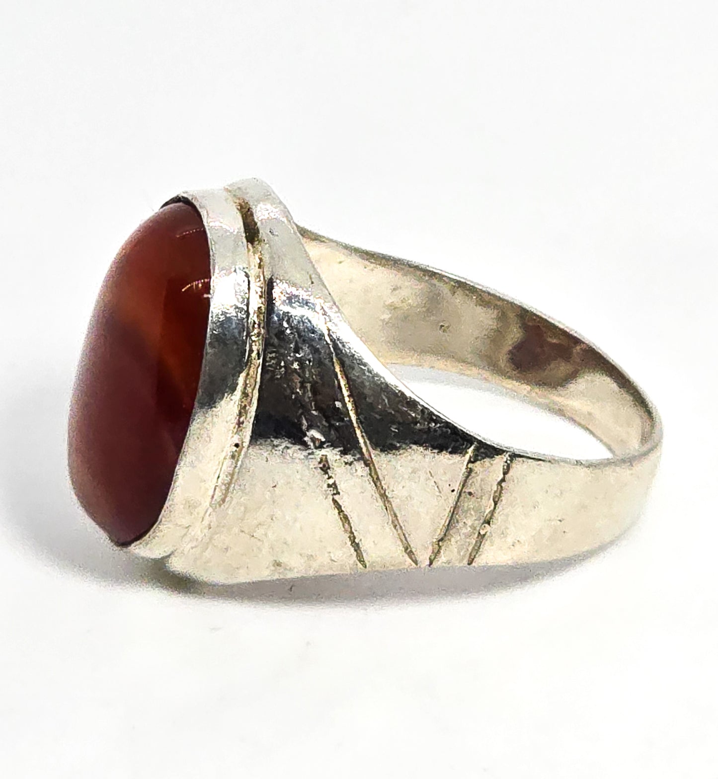Carnelian gemstone sterling silver men's vintage signet ring size 12.5