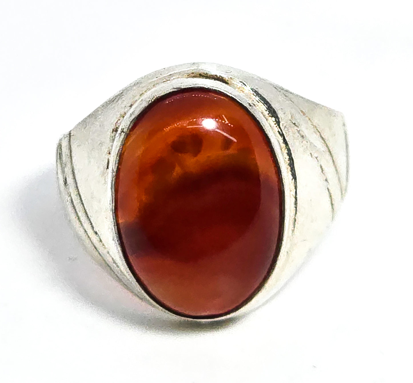 Carnelian gemstone sterling silver men's vintage signet ring size 12.5