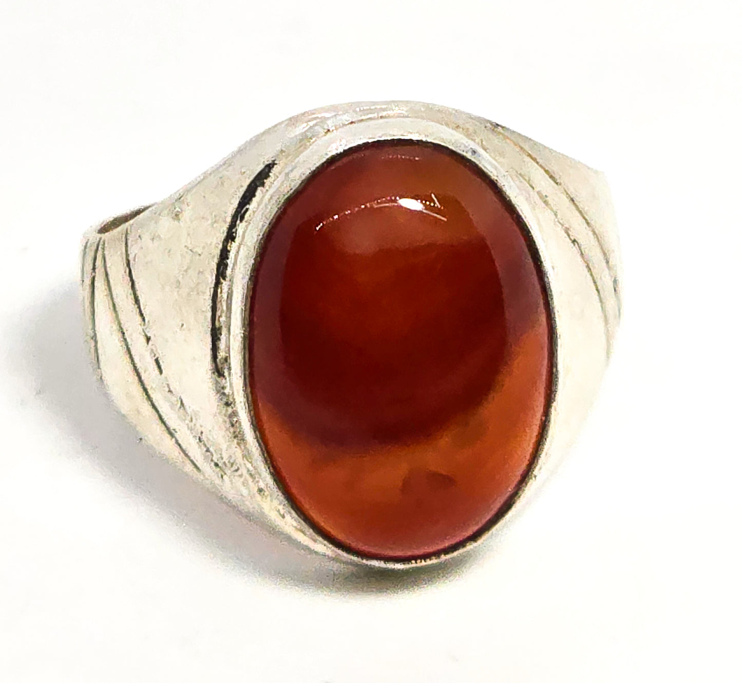 Carnelian gemstone sterling silver men's vintage signet ring size 12.5
