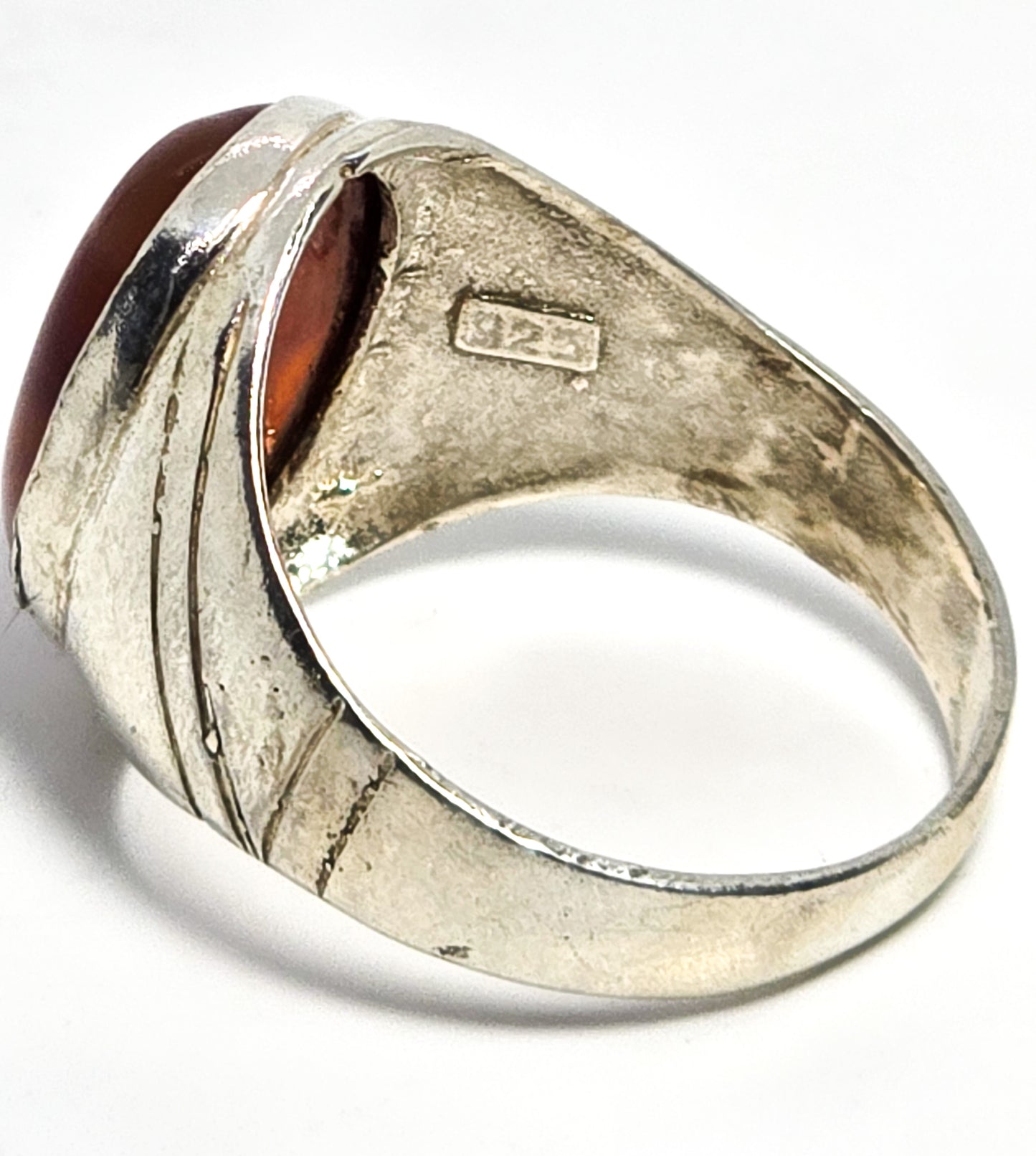 Carnelian gemstone sterling silver men's vintage signet ring size 12.5