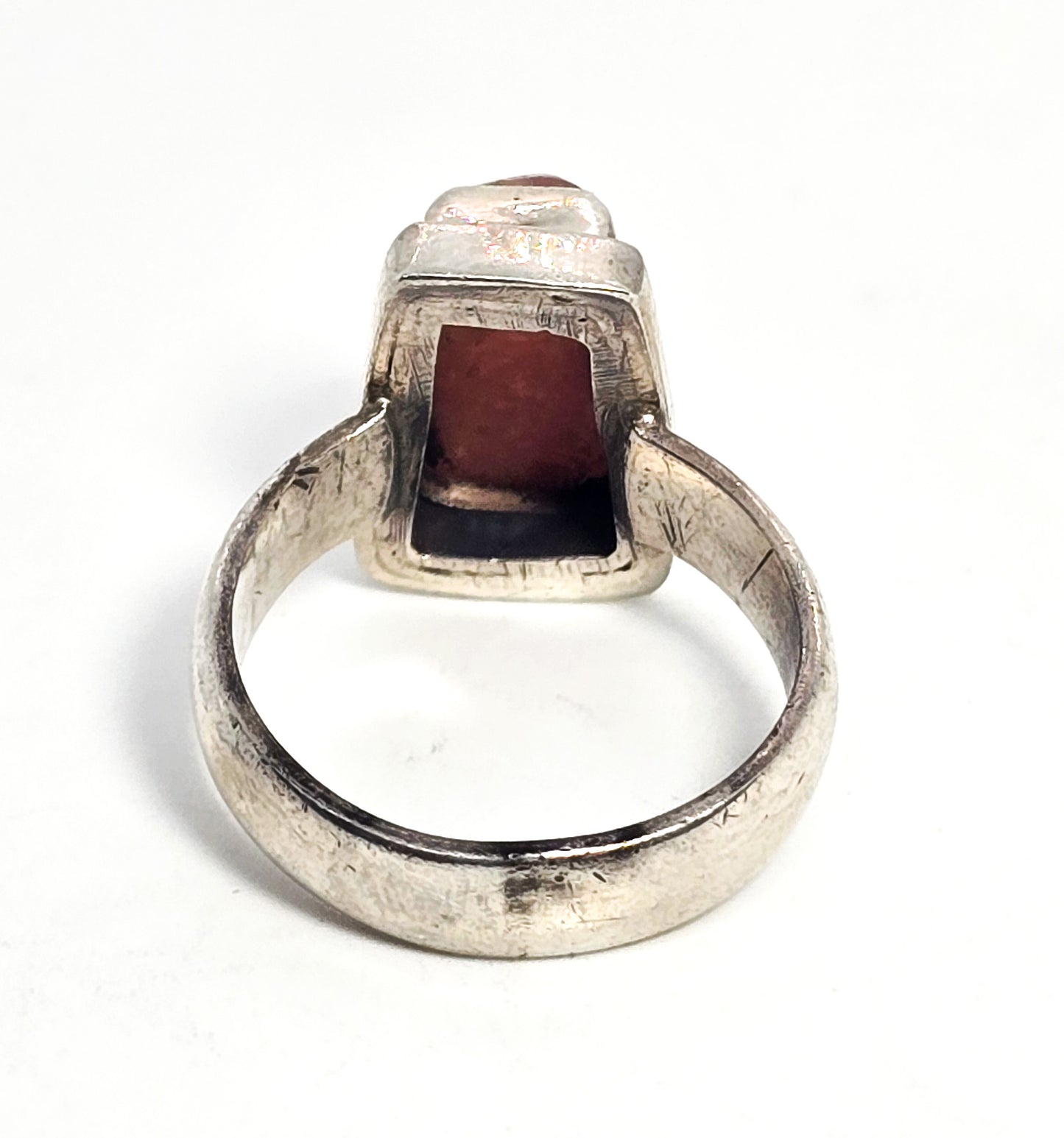 Rhodochrosite pink gemstone Bali Balinese vintage sterling silver ring size 7.5